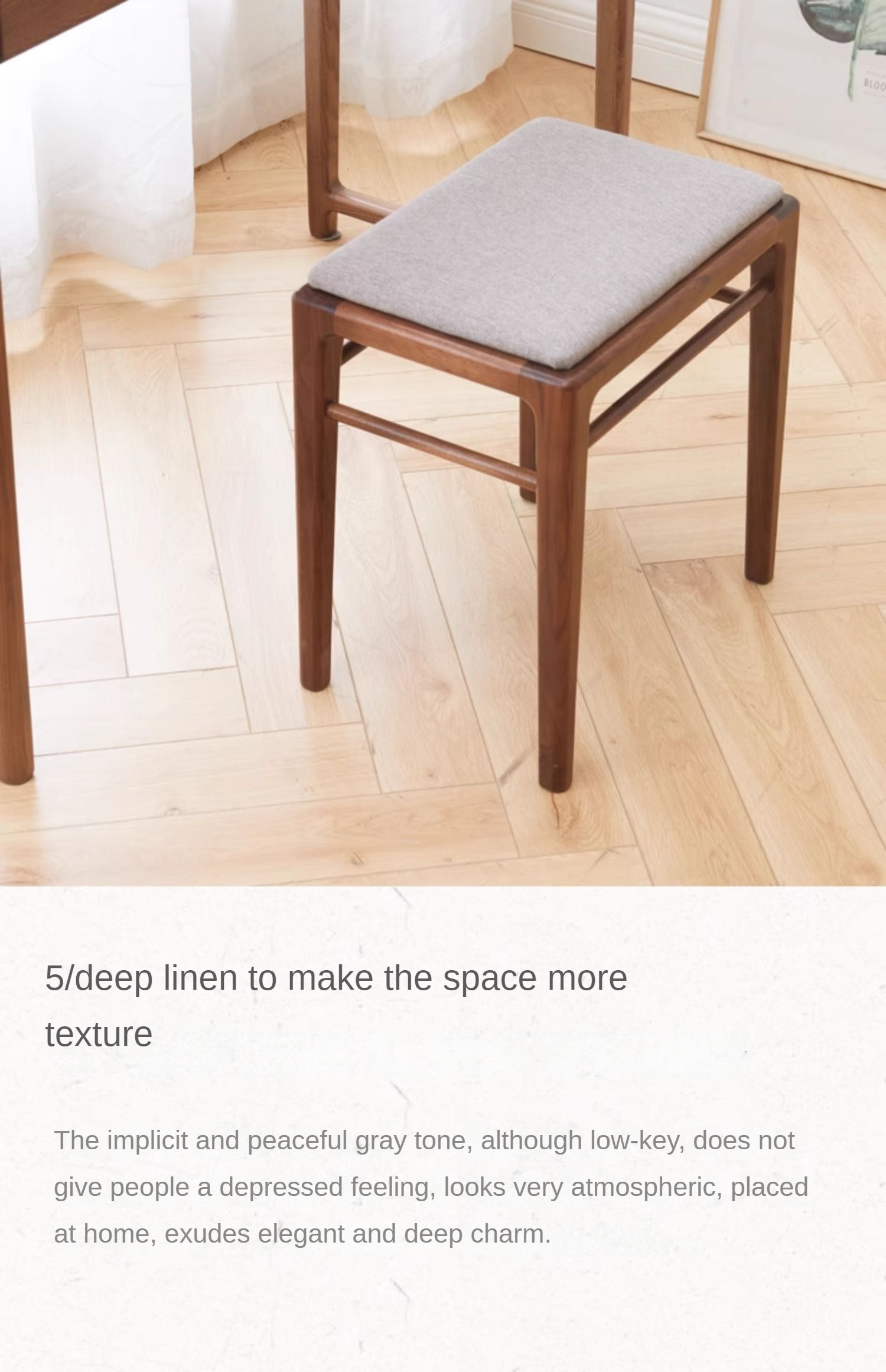 Solid Black Walnut Wood Makeup Stool - Durable & Stylish Vanity Seat for Bedroom, Bathroom, or Dressing Room