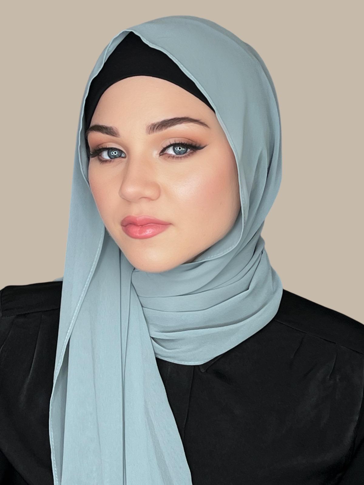 Luxury Stone Green Chiffon Hijab Scarf - Elegant Muslim Women's Head Covering for Prayer, Modest Fashion & Special Occasions