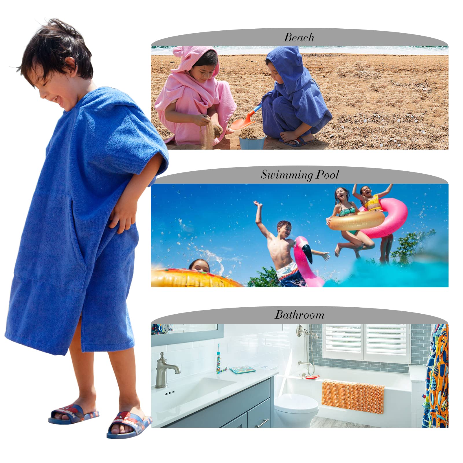 MissShorthair Kids Hooded Towel Poncho - Super Soft Microfiber Beach & Swim Changing Robe for Boys & Girls - Perfect for Pool, Beach, Surfing & After Bath Wrap