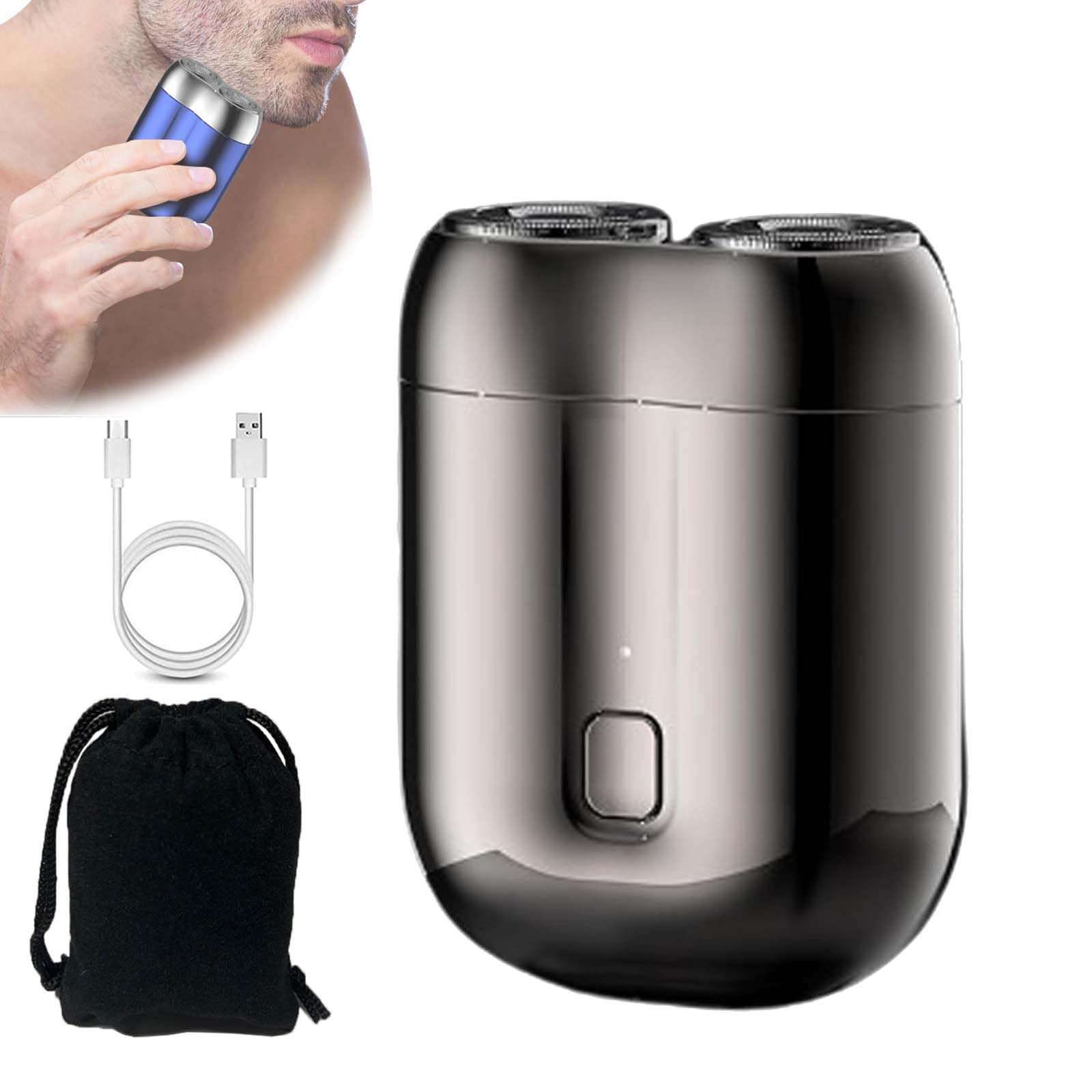 Jacooba Electric Razor for Men - Dual Head USB Rechargeable Waterproof Mini Shaver - Portable Travel & Gym Shaving Kit - Washable Gray Facial Hair Trimmer for Home, Office & On-the-Go Use
