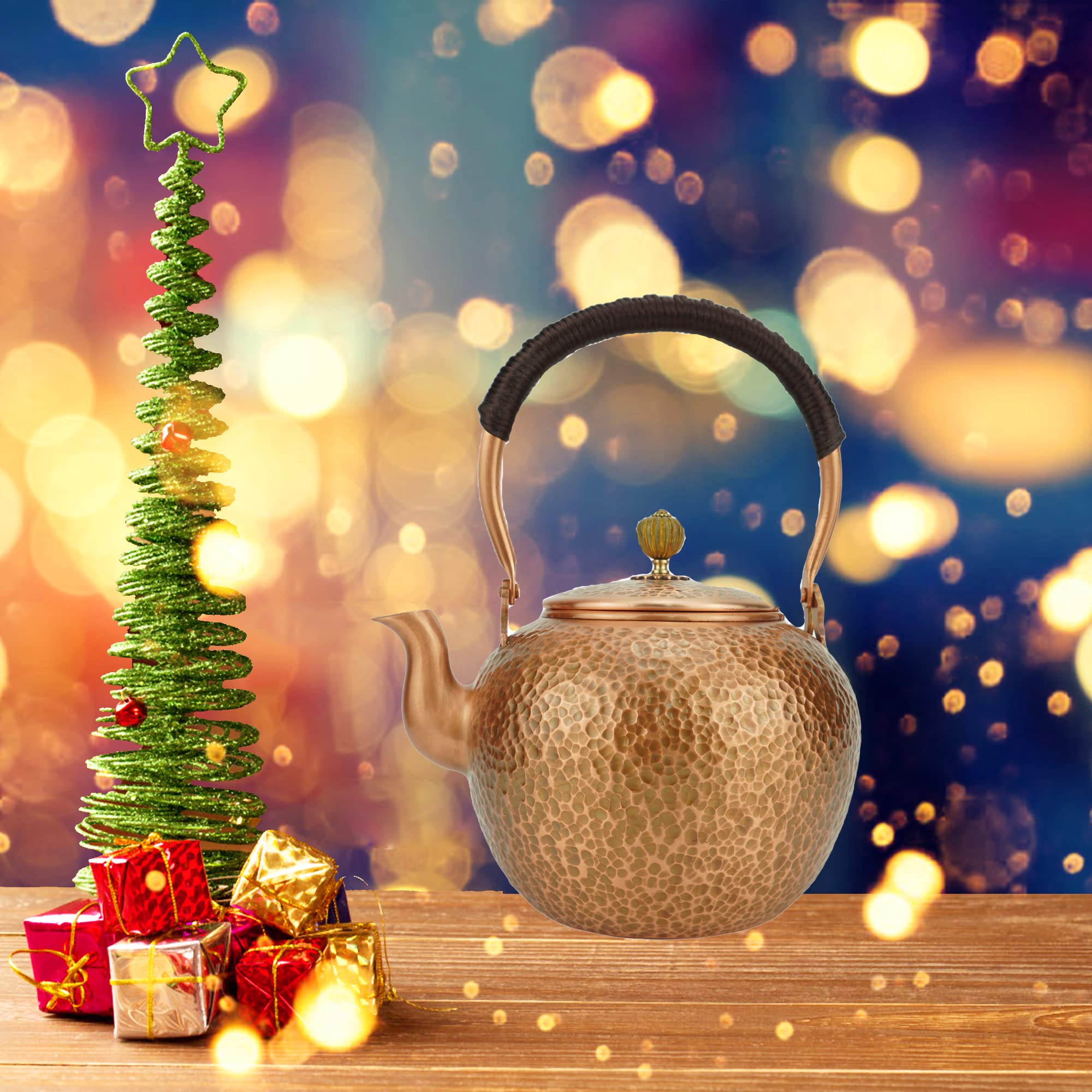 Handmade Solid Copper Tea Kettle - 1400ml Hammered Stovetop Teapot for Gas & Induction - Pure Copper Teapot with Ergonomic Handle & Spout - Perfect for Loose Leaf Tea, Herbal Infusions & Home Brewing - Ideal Gift for Tea Lovers & Kitchen Decor