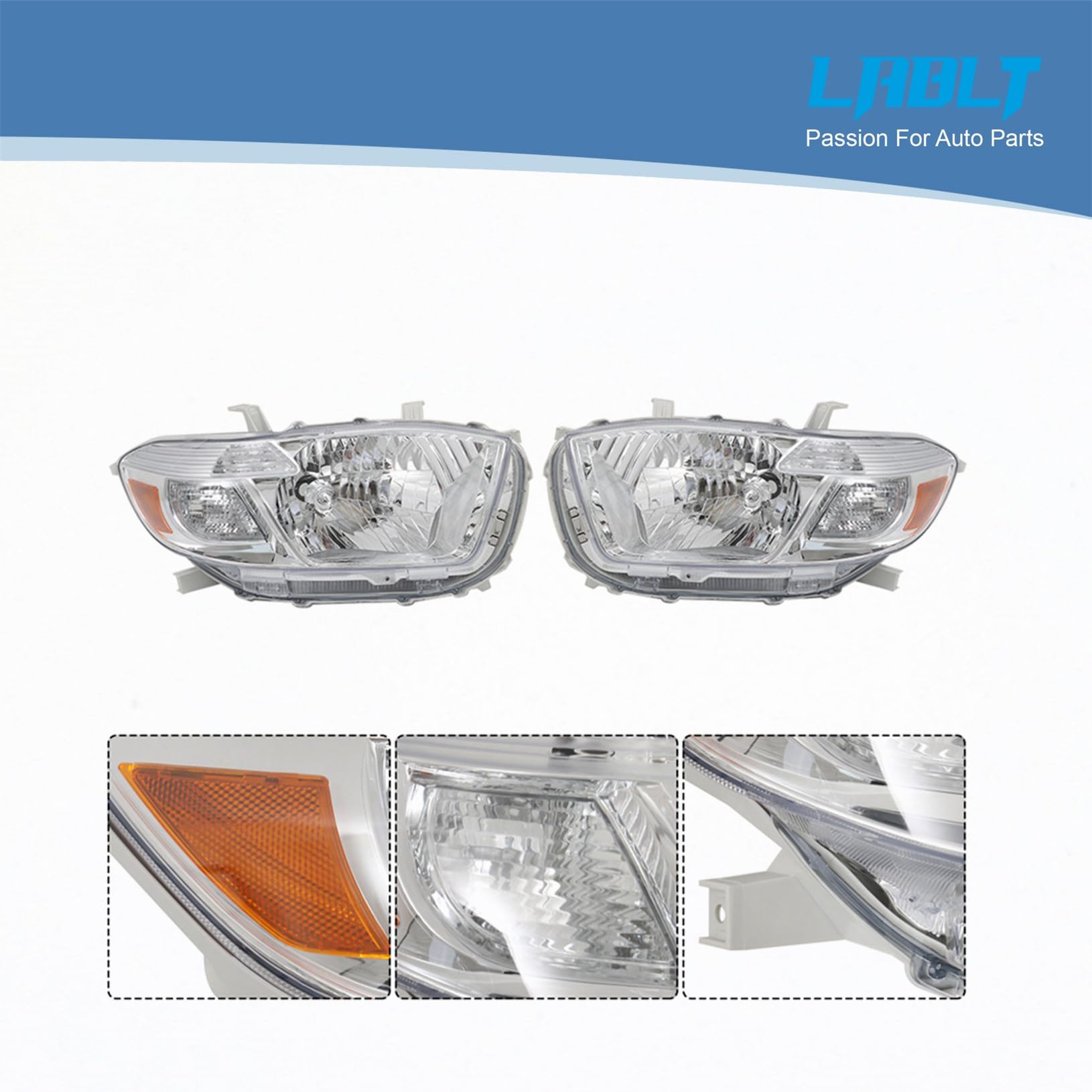 2008-2010 Toyota Highlander Headlight Assembly Replacement - Driver & Passenger Side - Compatible with 8113048470 & 8117048460 - Perfect for Night Driving & Foggy Conditions