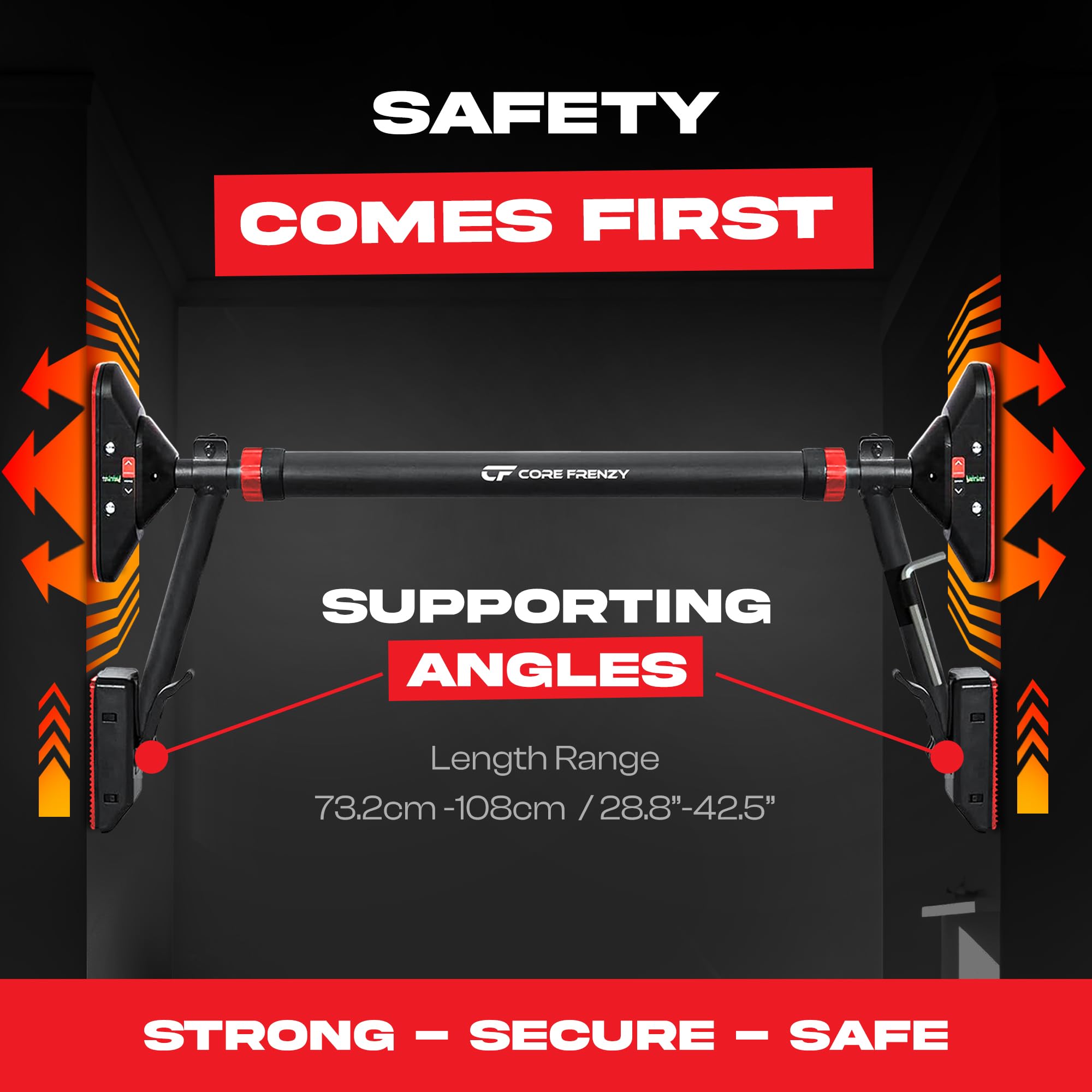 Adjustable Pull Up Bar for Doorway with Resistance Bands & Wrist Wraps - No Screw Installation Chin Up Bar for Upper Body Workout - 29.9