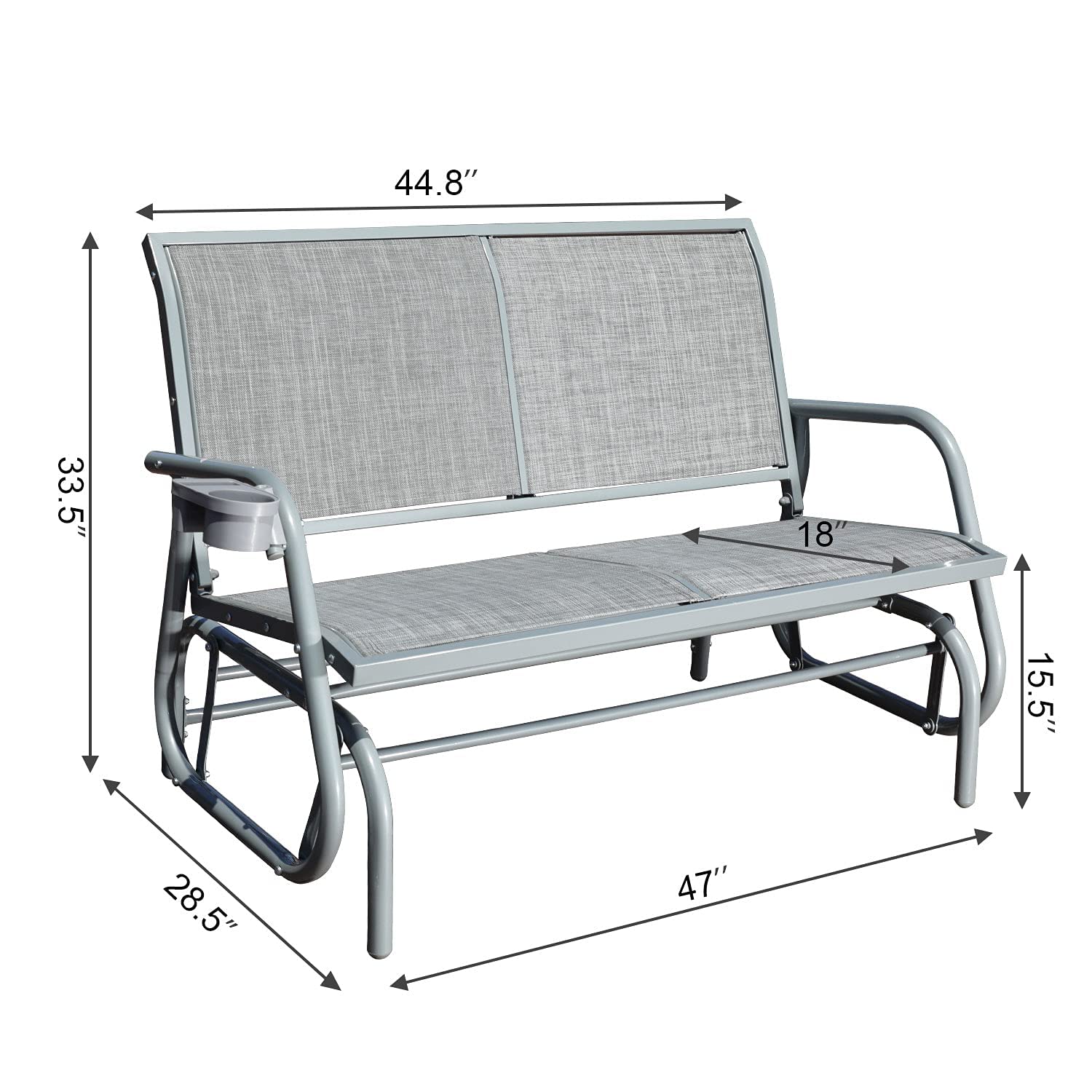 GOLDSUN 2-Person Outdoor Swing Glider Chair - Steel Frame Patio Bench for Backyard, Poolside, Garden - Indoor/Outdoor Cozy Loveseat with Smooth Rocking Motion (Grey) - Perfect for Relaxing, Reading, and Enjoying Nature