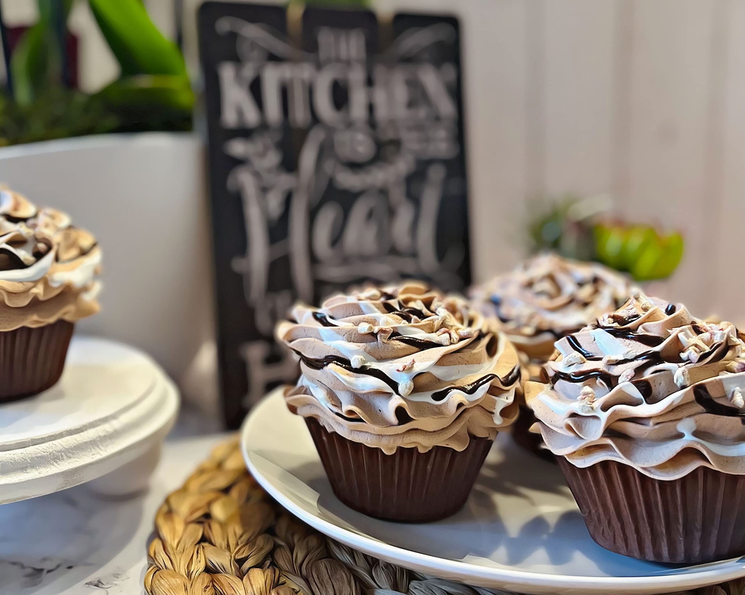 Rocky Road Fake Cupcakes & Artificial Cake Decor - Realistic Faux Dessert Display for Home, Kitchen & Party Decorations - Fake Food Props for Cake Plates, Dessert Tables & Themed Events