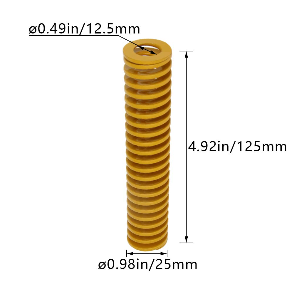 MroMax 3D Printer Die Spring 25mm - Yellow Compression Mold Spring for 3D Printer Bed Leveling | Light Load Spiral Stamping Spring | Compatible with Most 3D Printers | Perfect for DIY 3D Printing Projects and Machine Maintenance