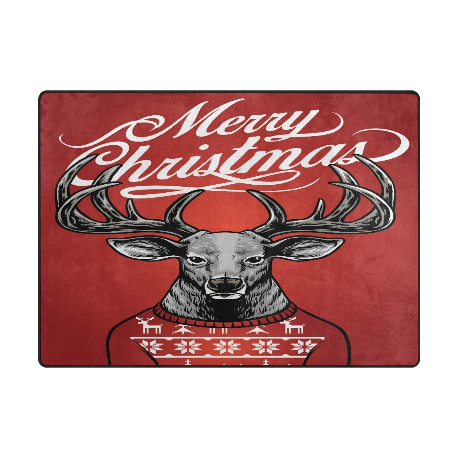 ALAZA Christmas Deer Non-Slip Area Rug - Holiday Themed Floor Mat for Living Room, Bedroom Decor - Perfect for Festive Home Decorations & Winter Celebrations