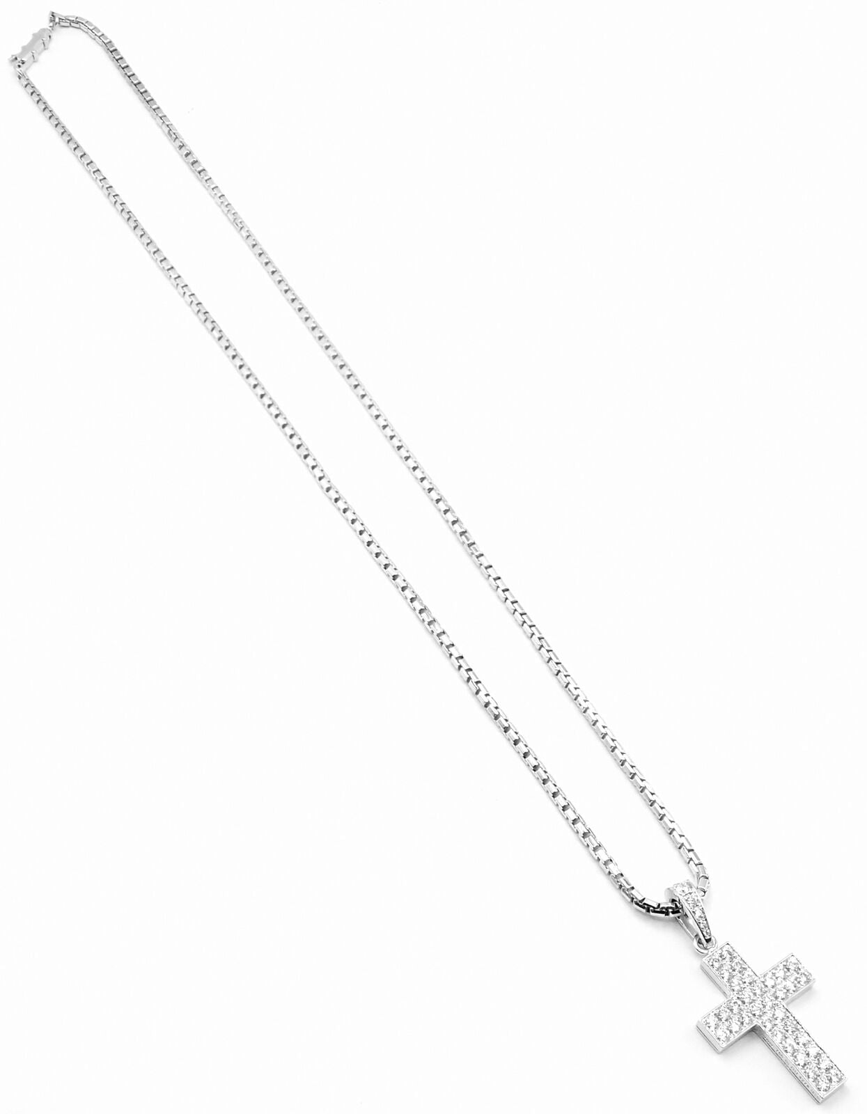 Authentic Cartier Cross 18K White Gold Diamond Pendant Necklace for Women - Luxury Jewelry Gift for Anniversary, Valentine's Day & Special Occasions