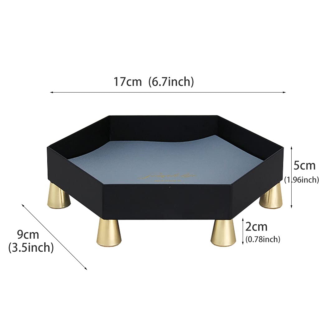 Hexagon Acrylic Leather Tray - Jewelry Organizer & Catchall Basket for Coffee Table, Desk, Nightstand, or Dresser | Perfect for Keys, Wallets, Phones & Snacks | Blue Home Decor Storage Solution