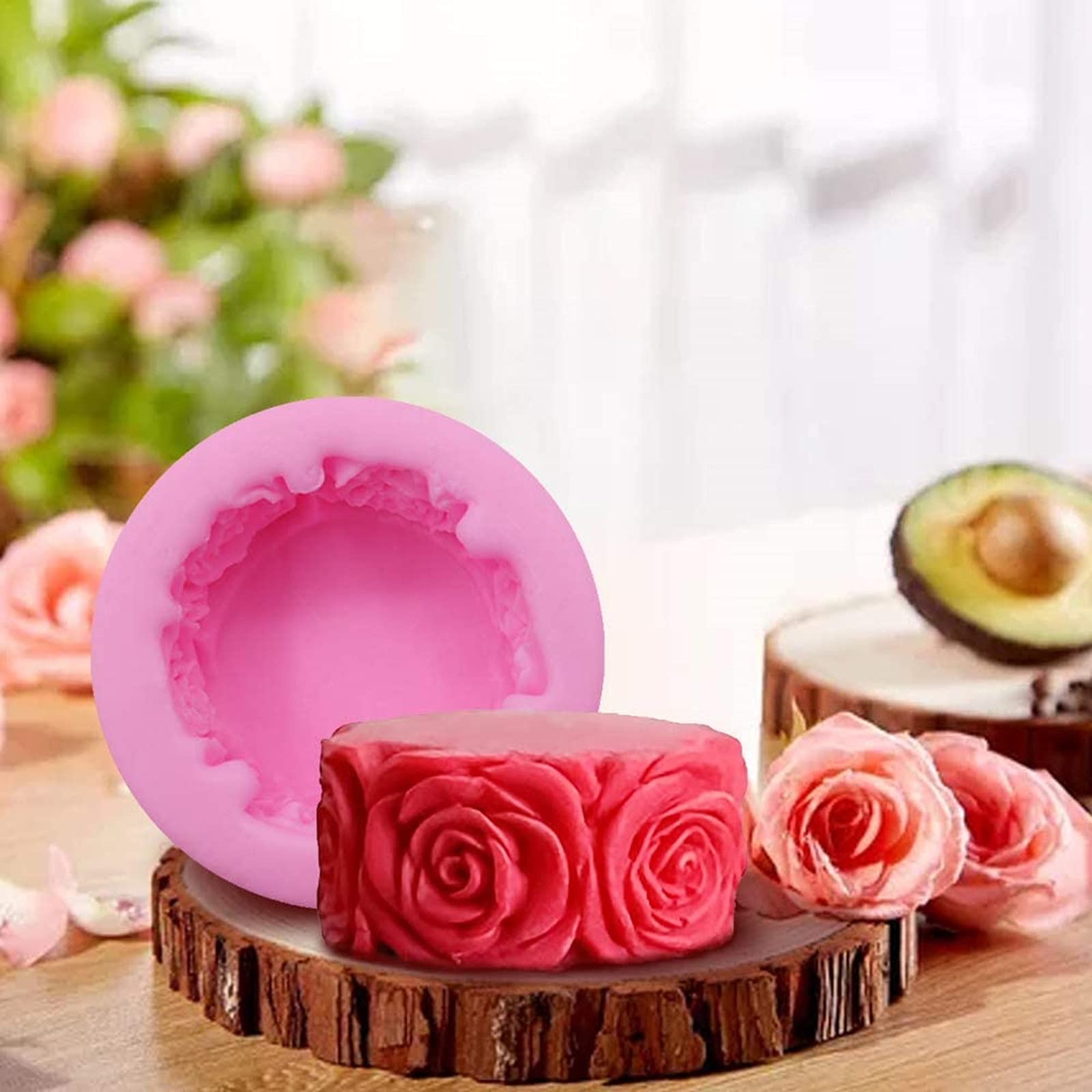 3D Rose Silicone Soap Mold - Round Candle & Fondant Mold for Handmade Soap, Lotion Bars, Bath Bombs, Wax Crayons - Perfect for DIY Crafts, Wedding Favors, and Home Spa Gifts