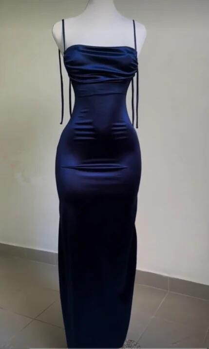 Elegant Navy Blue Sheath Long Prom Dress - Backless Evening Party Gown J3315 for Homecoming, Formal Events & Special Occasions