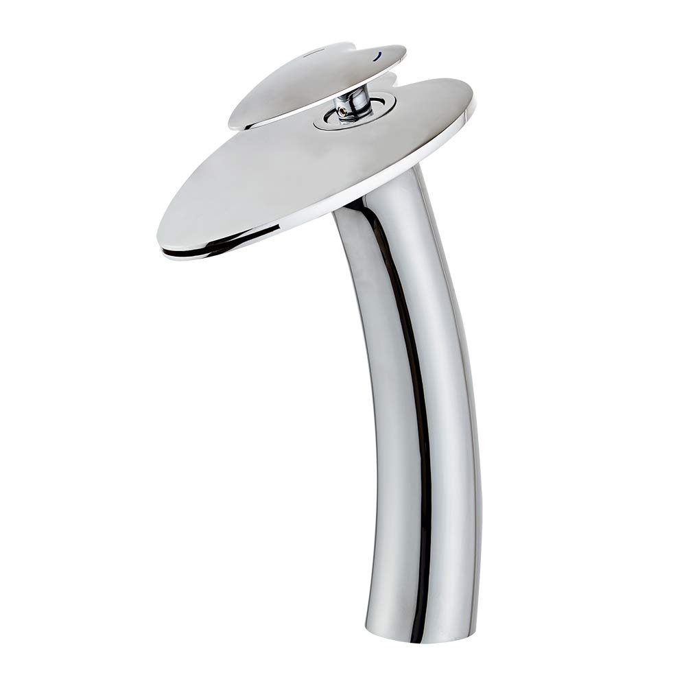 Chrome Waterfall Bathroom Sink Faucet - Single Handle Vessel Lavatory Faucet with Supply Hose, Tall Slanted Body Basin Mixer Tap for Modern Vanities | Perfect for Bathroom Renovation & Luxury Home Decor