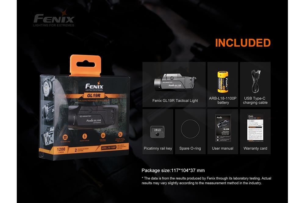 Fenix GL19R Rechargeable Tactical Flashlight - 1200 Lumens, USB-C Charging, IP68 Waterproof for Outdoor, Camping, Hunting & Emergency Use