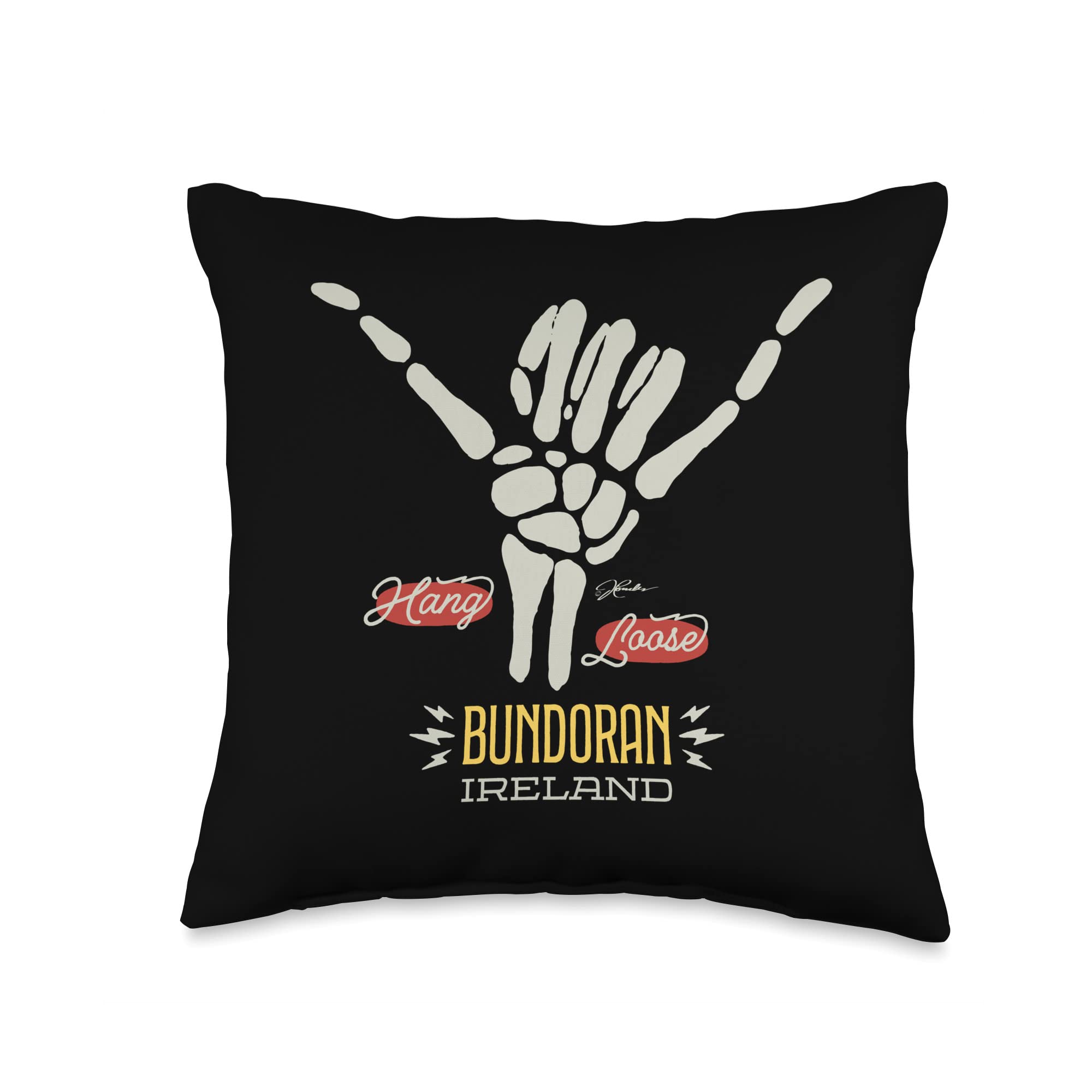 Bundoran Ireland Surfing Throw Pillow - Hang Loose Shaka Design - Coastal Home Decor for Beach House & Surf Shack
