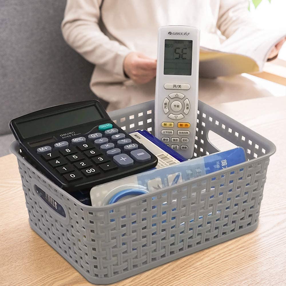 6 Pack Grey Woven Storage Baskets for Bathroom & Organization
