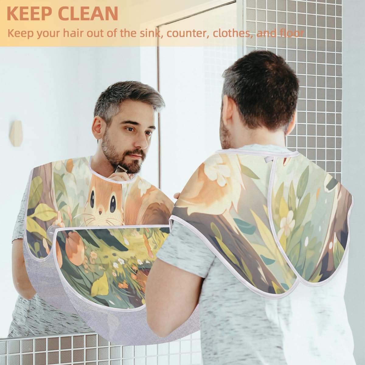 **Cartoon Squirrel Beard Shaving Bib for Men & Women - Waterproof Makeup & Hair Dye Apron, Barber Cape for Haircut & Beard Trimming - Sink Hair Catcher, Perfect Gift for Stylists & Grooming Enthusiasts (Great for Salons, Home Grooming & DIY Haircuts)**