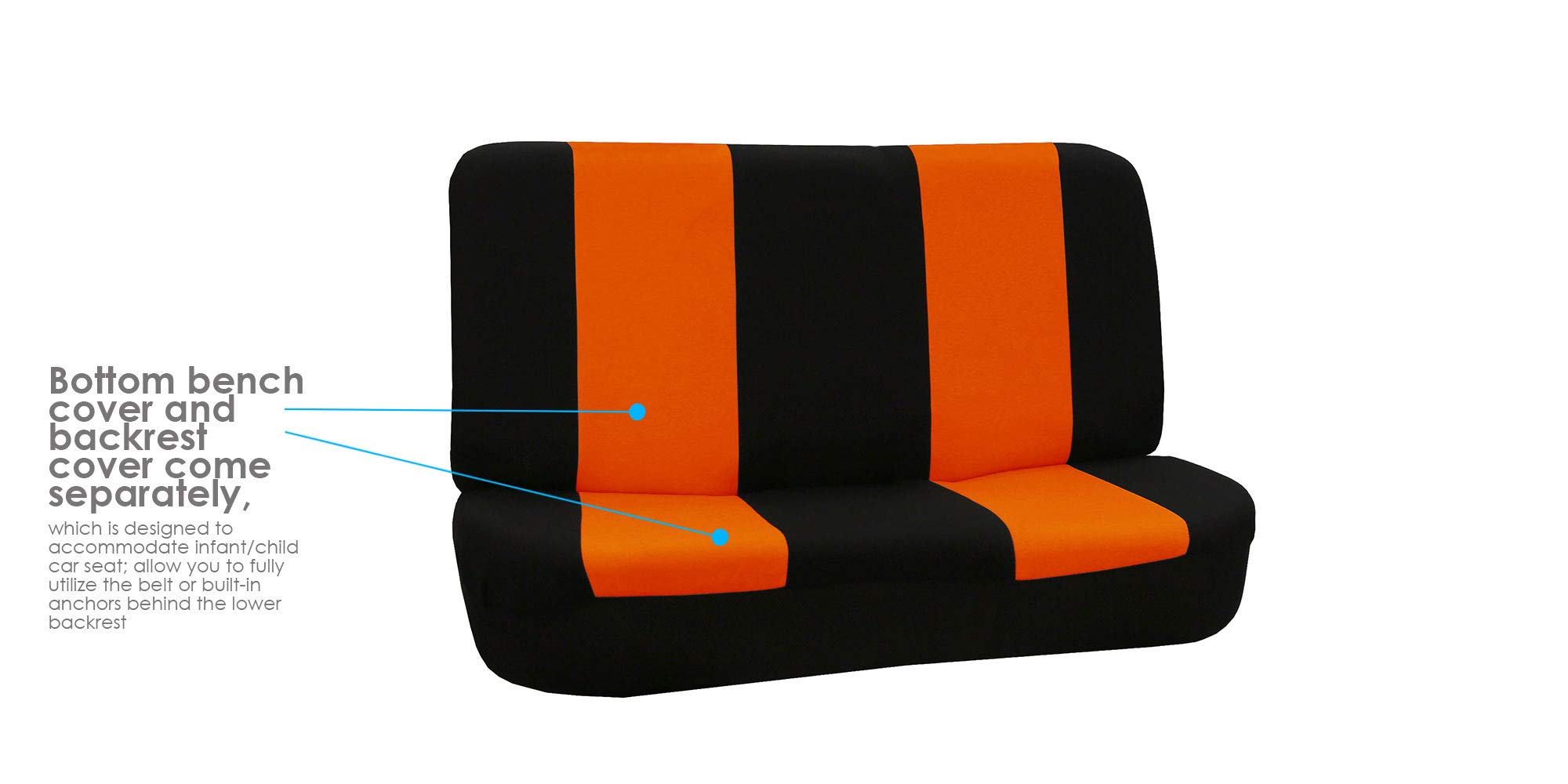 FH Group Universal Car Seat Covers - Full Set Orange Flat Cloth for Vans, Trucks & SUVs - Durable Interior Protection