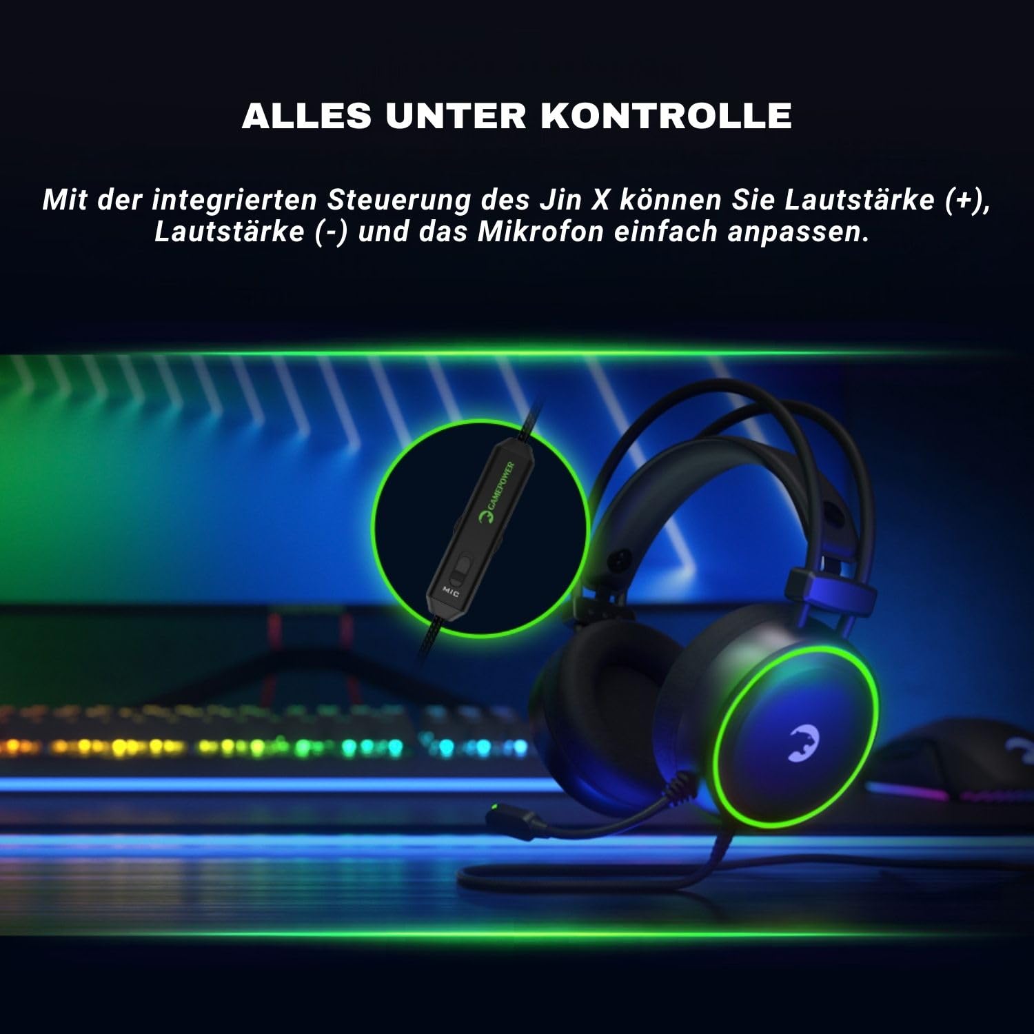 GAMEPOWER Jin X Gaming Headset with Microphone - Wired Headphones for PS4, PS5, Xbox One, PC & Switch - 50mm Speakers, 3.5mm Jack - Black - Perfect for Competitive Gaming & Online Chat
