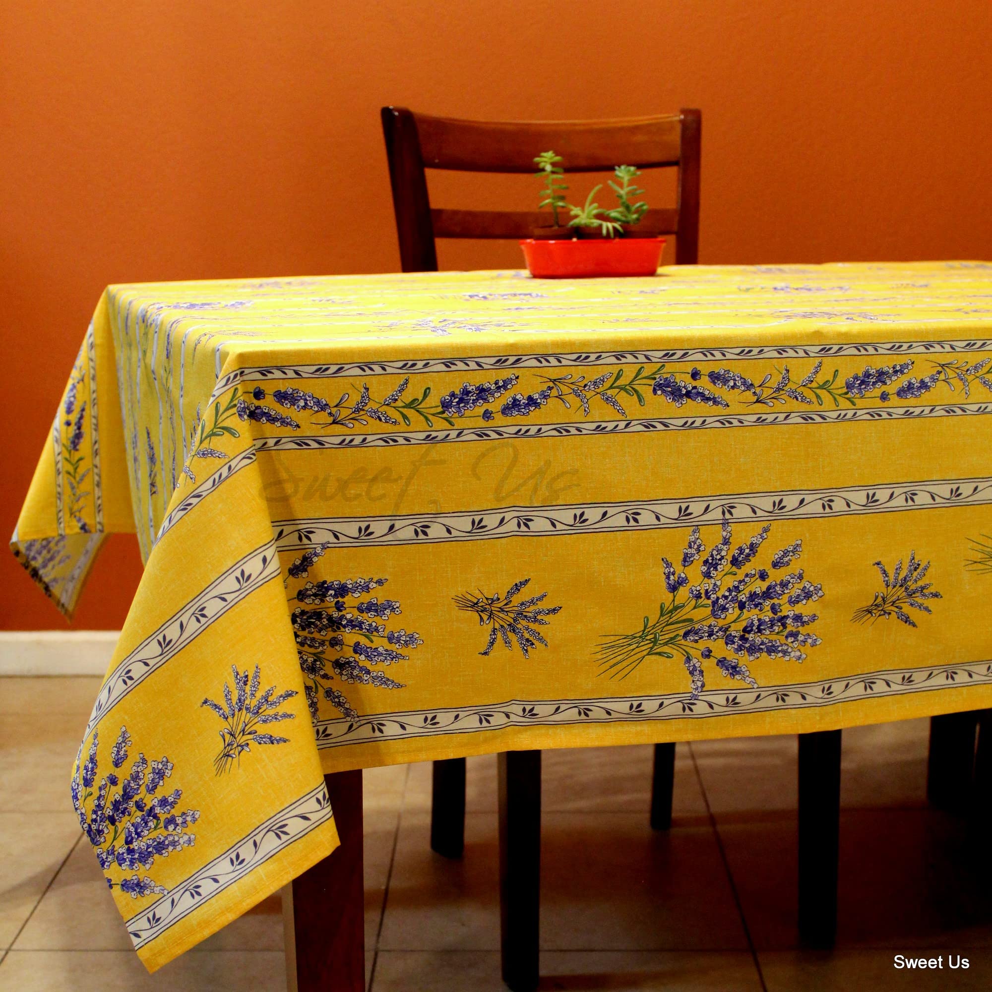 Royal Lavender Wipeable Spill-Resistant Acrylic Coated Tablecloth – Floral Cotton French Provencal Design for Rectangle Tables (60