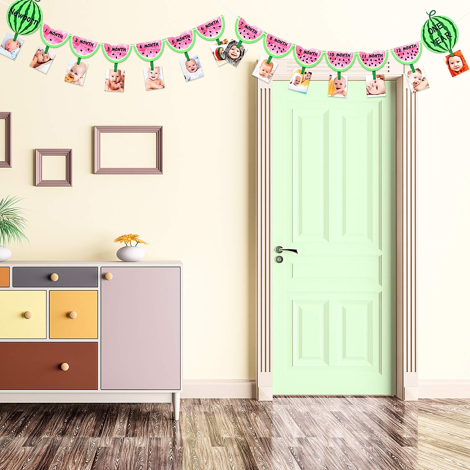 Watermelon Themed Birthday Photo Banner - Newborn to 12 Month Milestone Garland for Baby Showers & 1st Birthday Decorations | Perfect for Monthly Baby Photos, Nursery Wall Display, and Party Backdrops