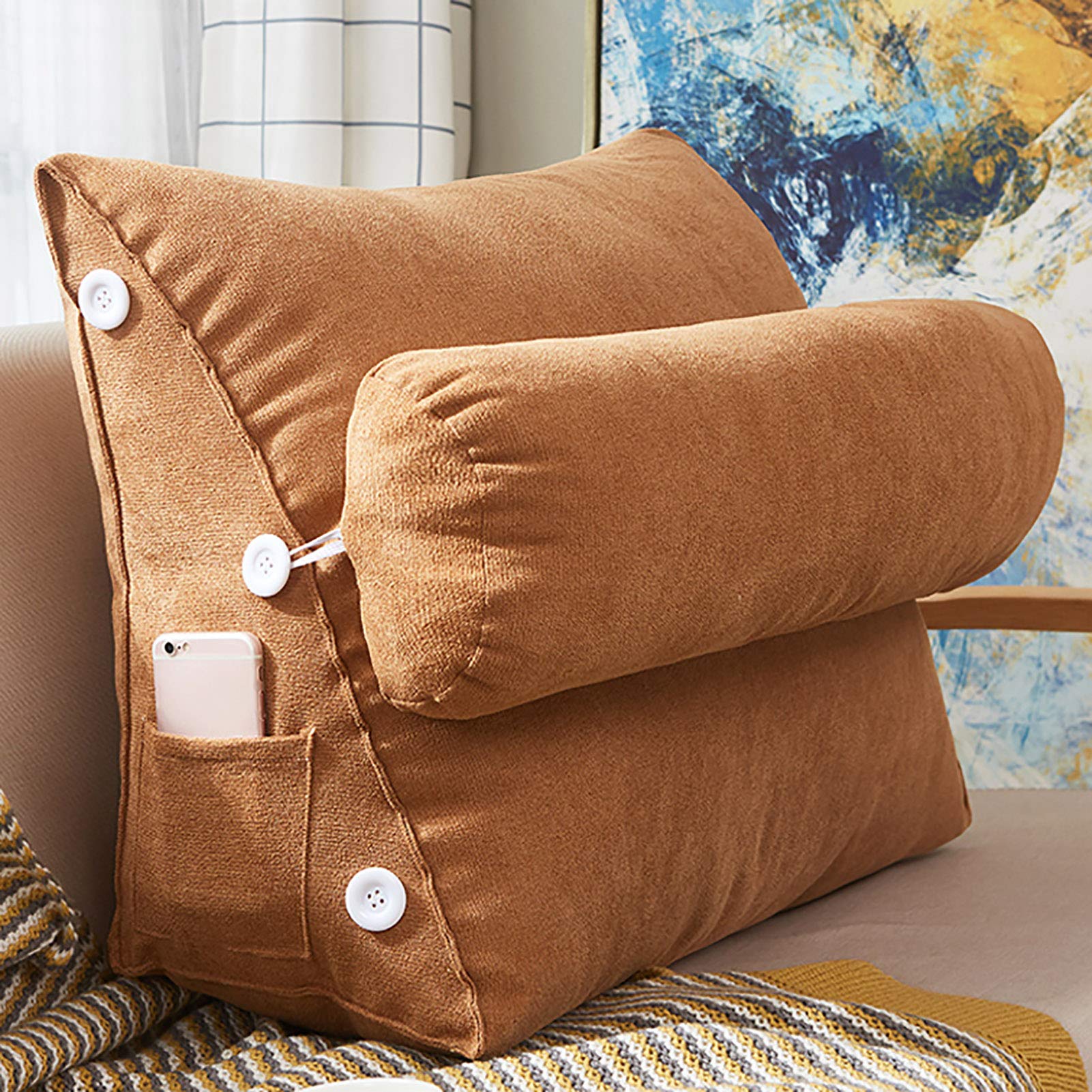 Feelme Triangle Pillow - Adjustable Sofa Reading Pillow with 3-Level Support, Soft PP Cotton Headboard & Backrest Cushion for Bed, Floor, Office, and Relaxation