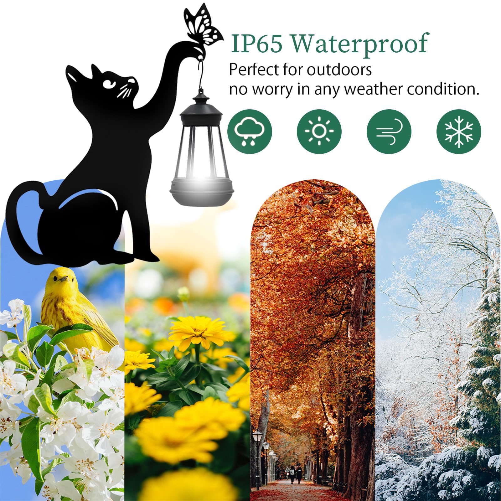 Solar Powered Outdoor Garden Lights - Black Cat Figurine with Butterfly Metal Stake for Yard, Pathway, Lawn & Patio Decor | Unique Housewarming & Christmas Gift Idea | Perfect for Nighttime Landscape Lighting & Holiday Decorations