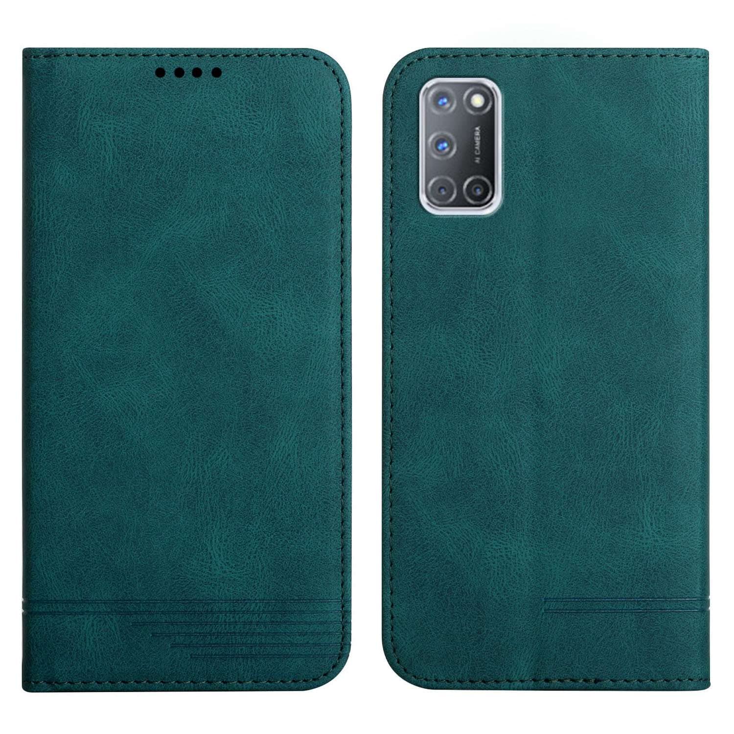 Premium PU Leather Magnetic Flip Wallet Case for Oppo A52 with Card Slots & Kickstand - Green | Stylish Protective Cover for Everyday Use & Travel