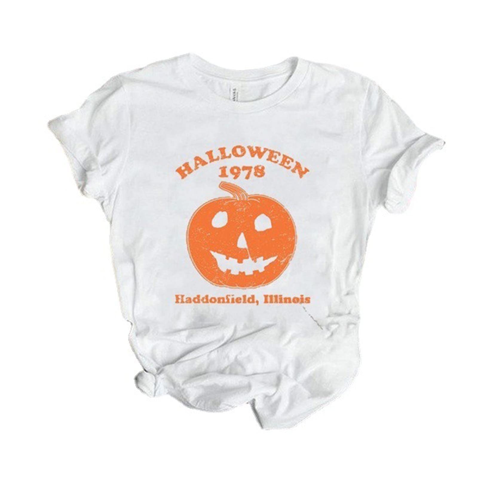 Funny Pumpkin Print Women's Summer Tops - Slim Fit Short Sleeve Round Neck Tunic Halloween T-Shirt | Cute Casual Wear for Fall Festivals, Pumpkin Patches & Halloween Parties