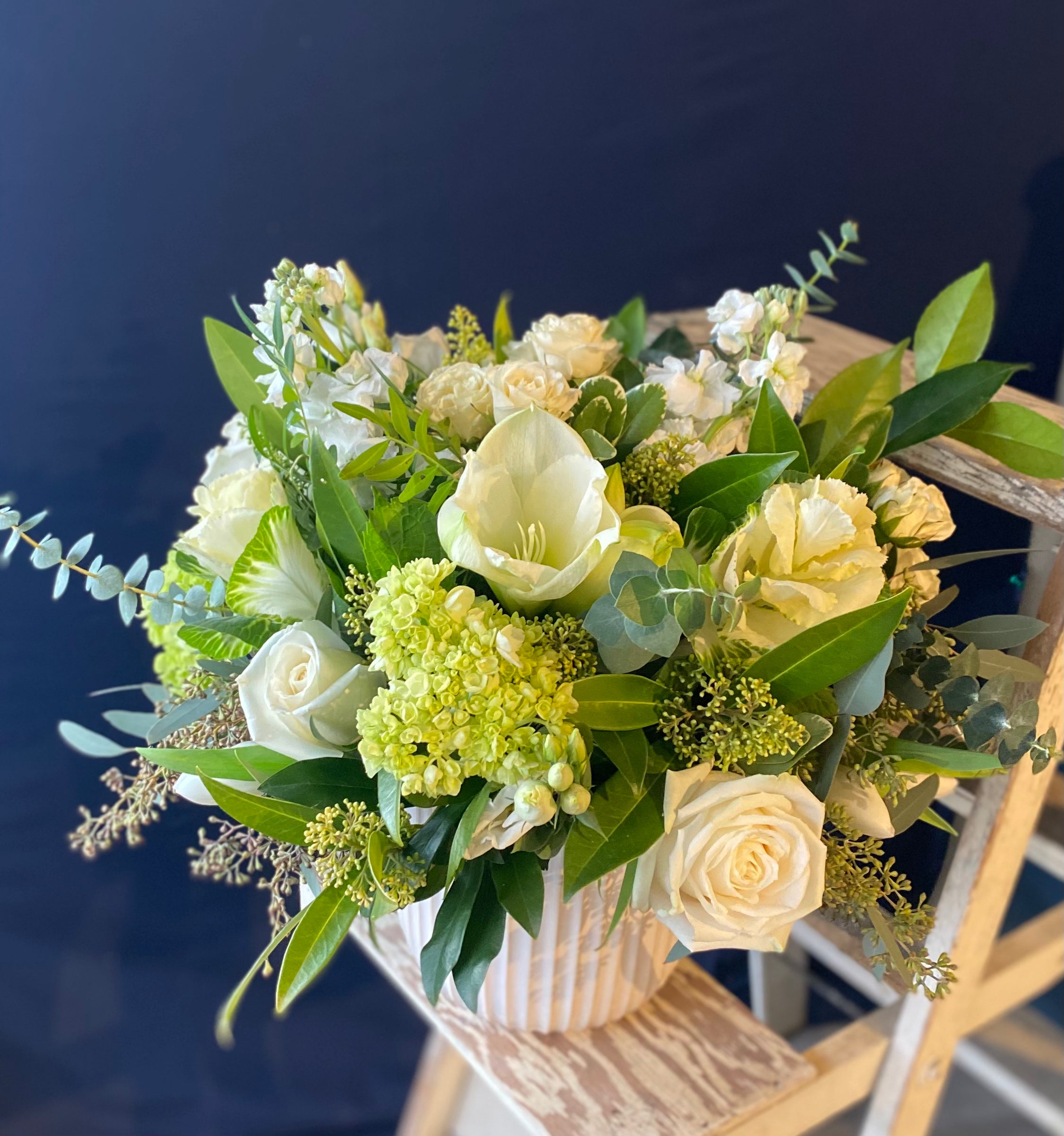 Extra Large White and Green Vase Arrangement - Premium Home Decor for Living Room, Dining Table & Wedding Centerpieces - $250