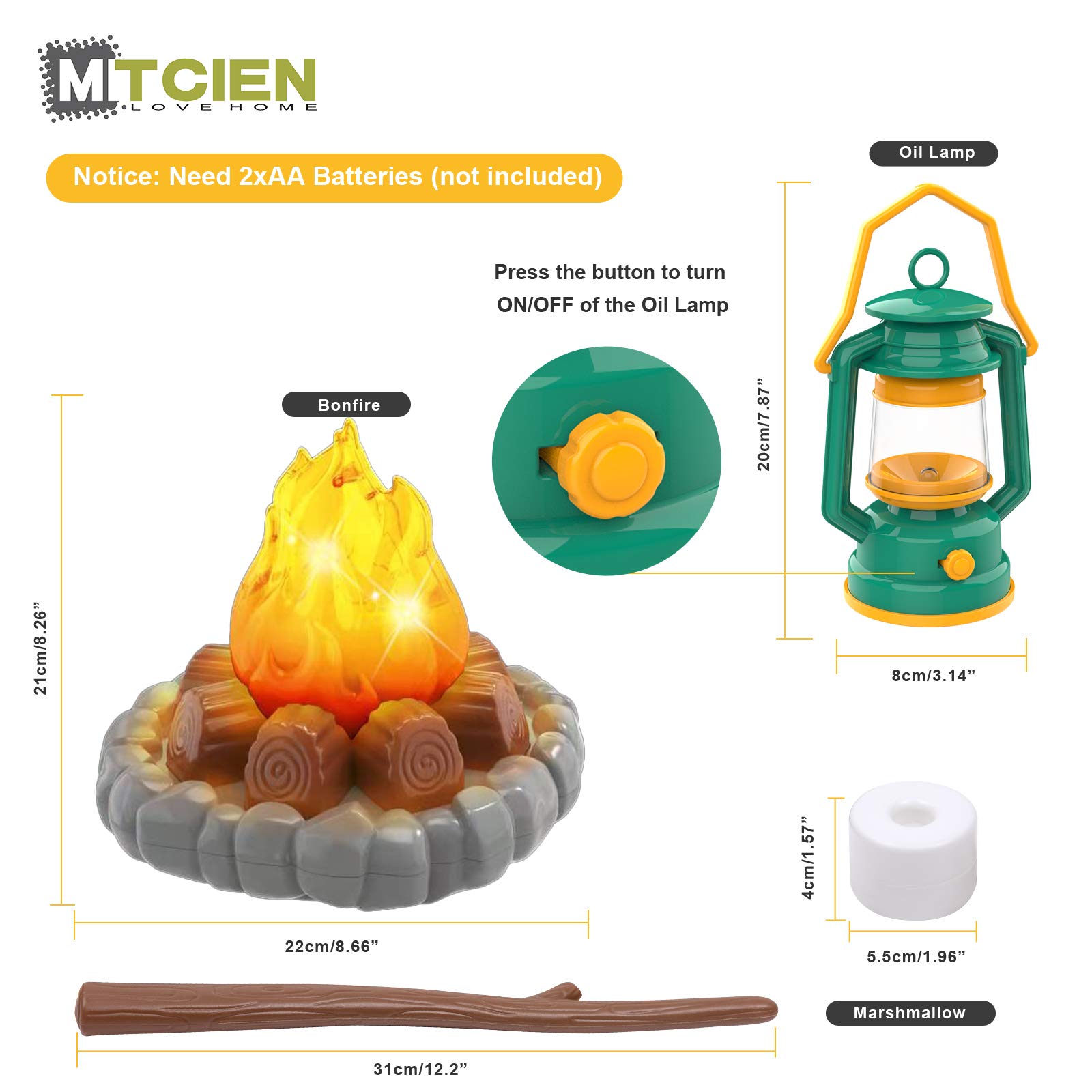 MITCIEN Pretend Camping Toys Play Set for Kids - Campfire, Play Food, Oil Lantern, Cutting Fruits & Vegetables, S'Mores - Educational Outdoor & Indoor Pretend Play Toys for Toddlers (Perfect for Backyard Camping, Playdates & Imaginative Play)