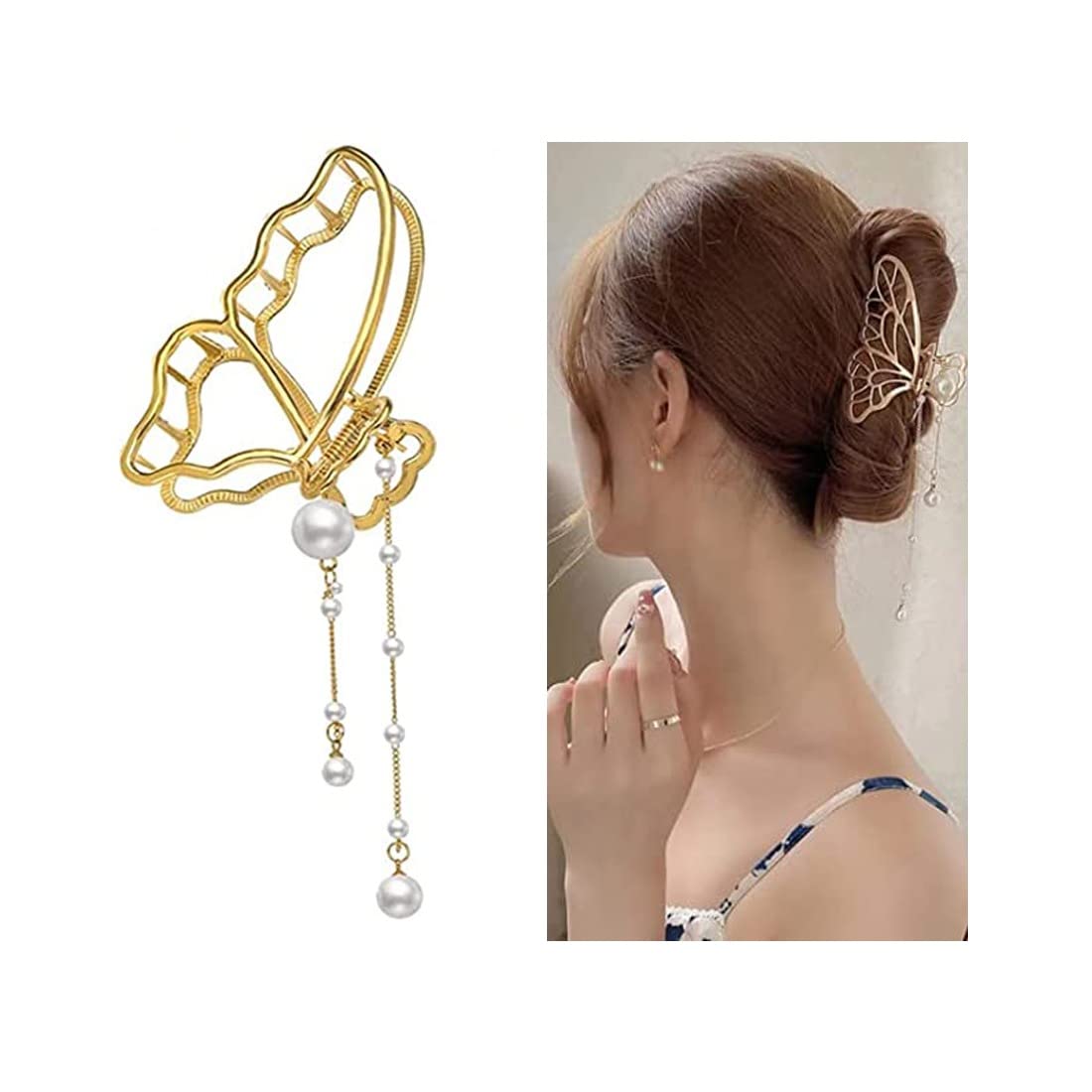 DENICRAAS 1PCS Large Butterfly Metal Hair Claw Clip - Non-Slip Gold Hair Clamp for Thick Hair, Fashion Hair Accessories for Women, Perfect for Parties, Weddings & Everyday Styling