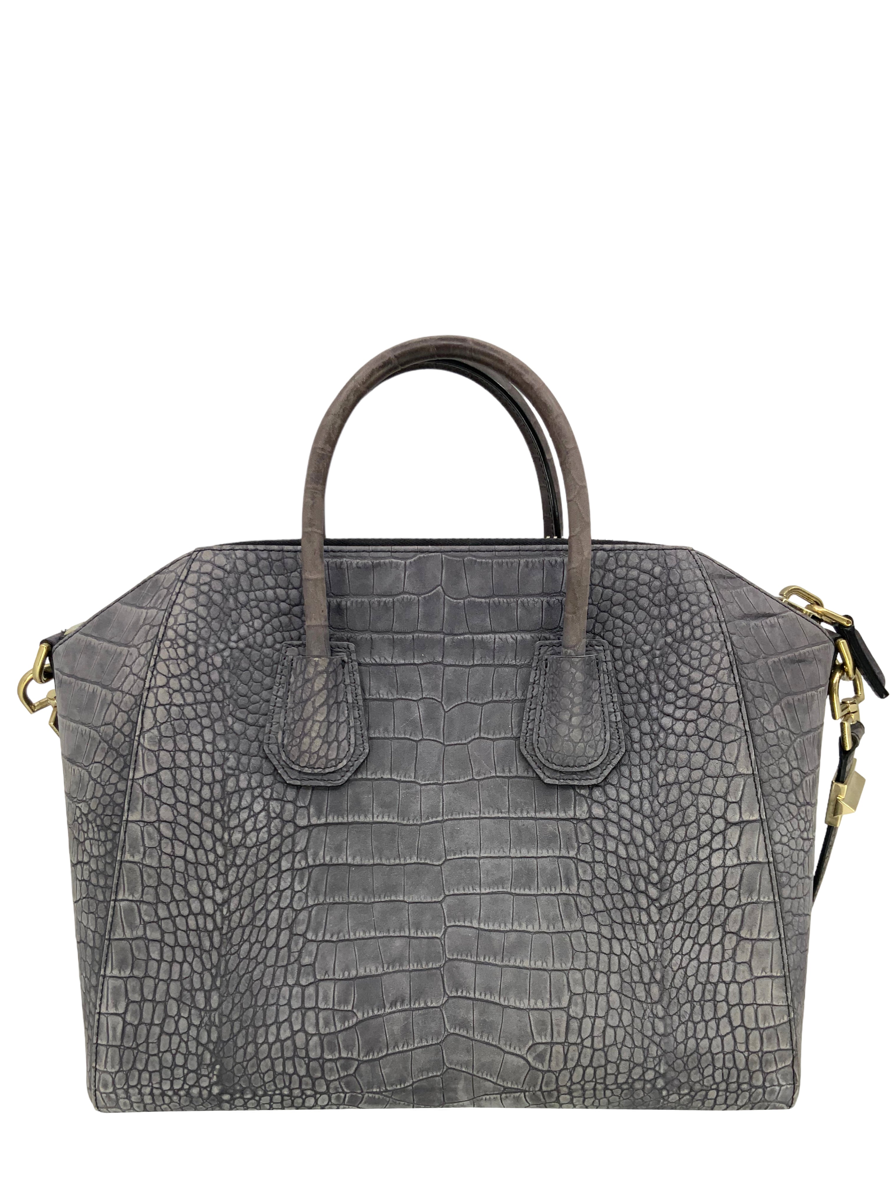 Givenchy Antigona Medium Crocodile Embossed Leather Satchel Handbag for Women - Luxury Designer Tote Purse for Work, Travel & Everyday Use