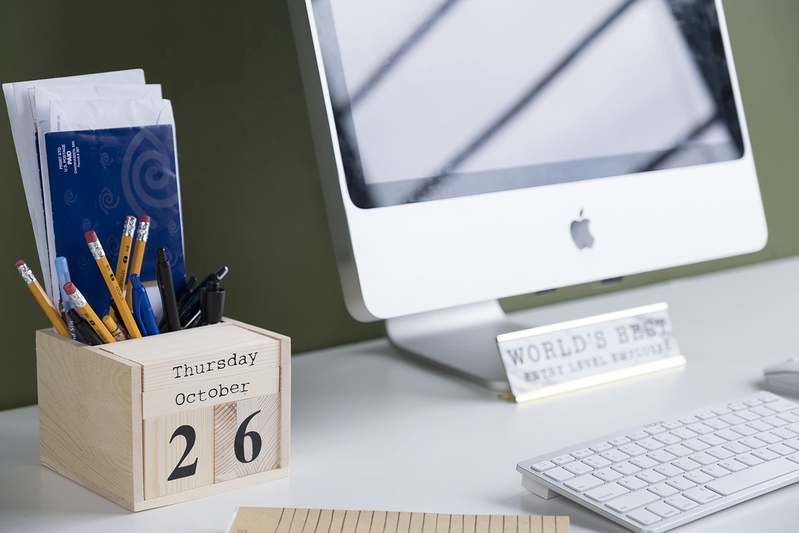 Brightmaison BGT Dexo Wooden Desk Organizer Set - Pen Holder & Desk Calendar - Unfinished DIY Wood Craft for Office & Home Decoration - Perfect for Organizing Stationery, Notes & Daily Planning
