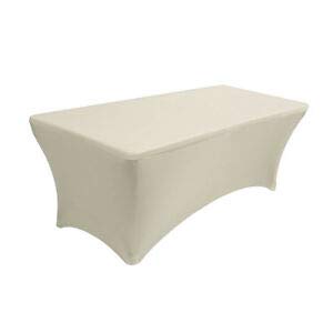 8ft Rectangular Spandex Tablecloth Cover - Ivory Stretchable Fitted Table Cloth for Dining, Wedding, Party & Event Decor