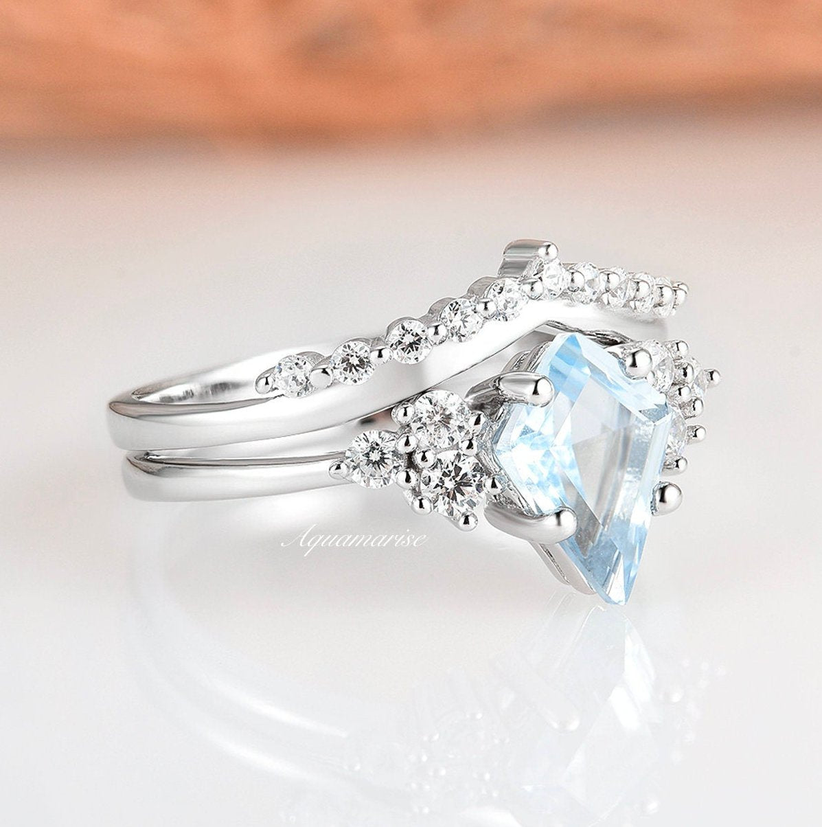 Skylar Aquamarine Engagement Ring Set - 14K White Gold Diamond Wedding Band for Women | Perfect for Proposals, Anniversaries & Bridal Jewelry