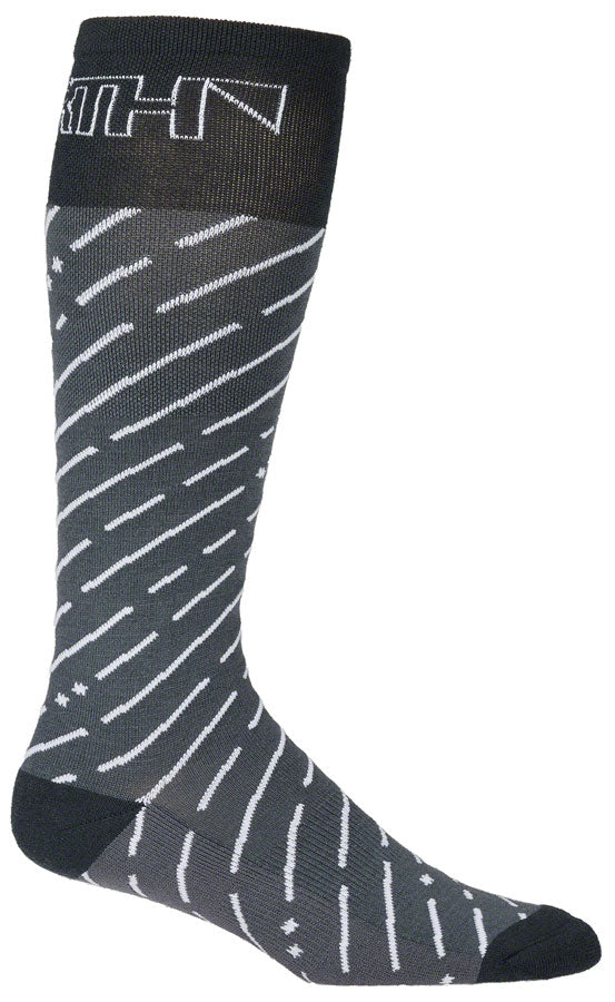 45NRTH Snow Band Midweight Knee High Wool Socks for Winter Sports - Dark Gray/Dark Blue, Large - Perfect for Skiing, Snowboarding & Cold Weather Hiking