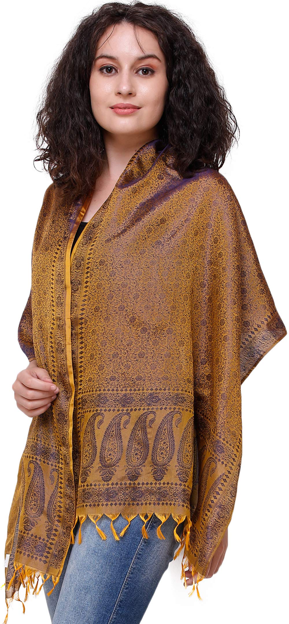Banarasi Handloom Scarf with All-Over Tanchoi Weave - 100% Pure Silk Shawl for Women | Elegant Fashion Accessory for Parties, Weddings & Special Occasions