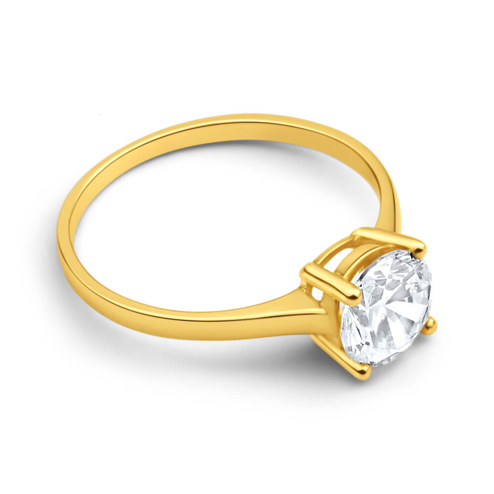 9ct Yellow Gold 6mm Brilliant Cut Cubic Zirconia 4 Prong Ring - Elegant Jewelry for Women, Perfect for Weddings, Anniversaries & Special Occasions