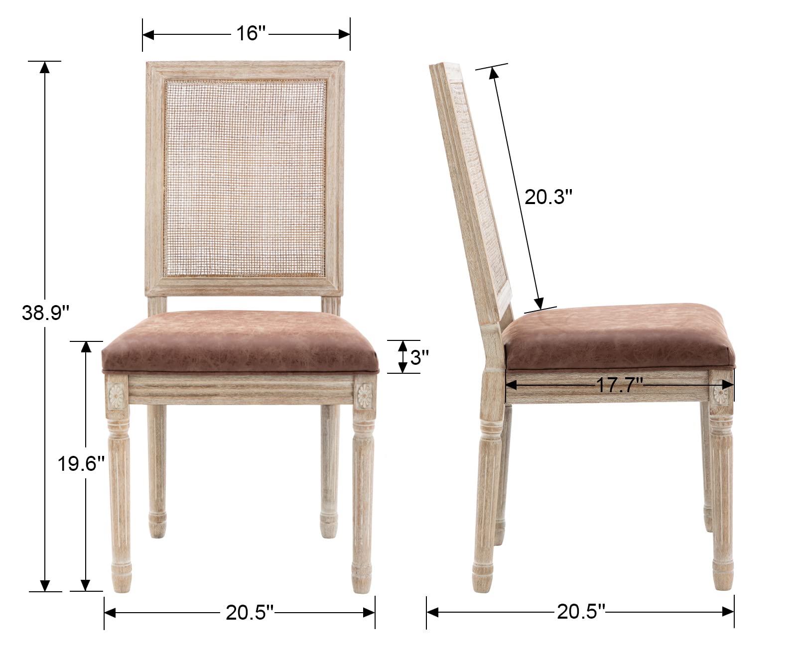 2 Pack Faux Leather Dining Chairs Set - Modern Farmhouse Kitchen Chairs with Rattan Back, French Country Parsons Accent Side Chairs for Living Room, Restaurant, Cafe & Home Decor (Brown) - Perfect for Dining Rooms, Kitchen Islands & Bistro Settings