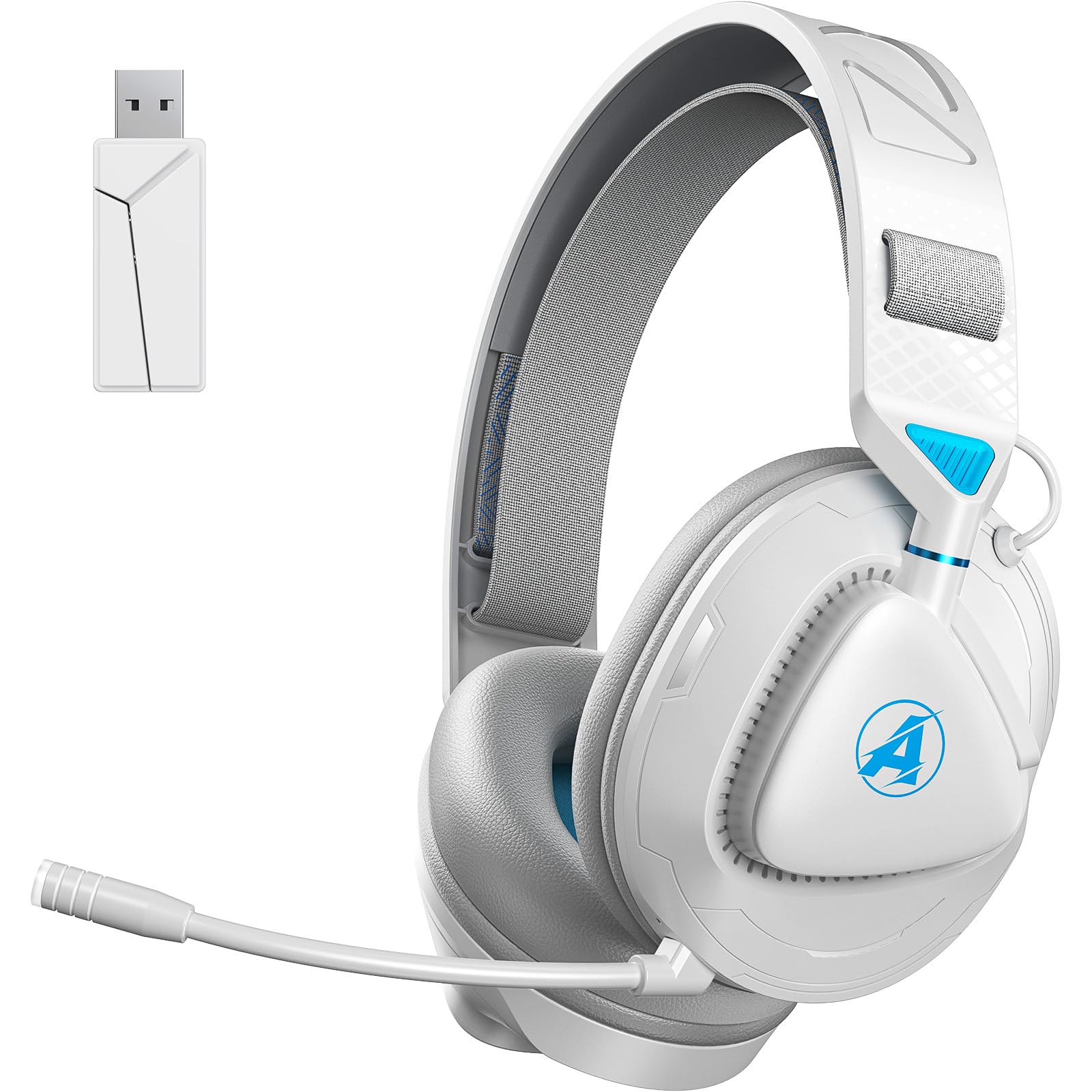 Wireless Gaming Headset for PS5, PS4, Switch, PC & Mac - Lightweight Bluetooth Headphones with 2.4GHz USB Dongle, Over-Ear Noise Cancelling & Built-in Mic (White) - Perfect for Online Gaming, Streaming & Work from Home