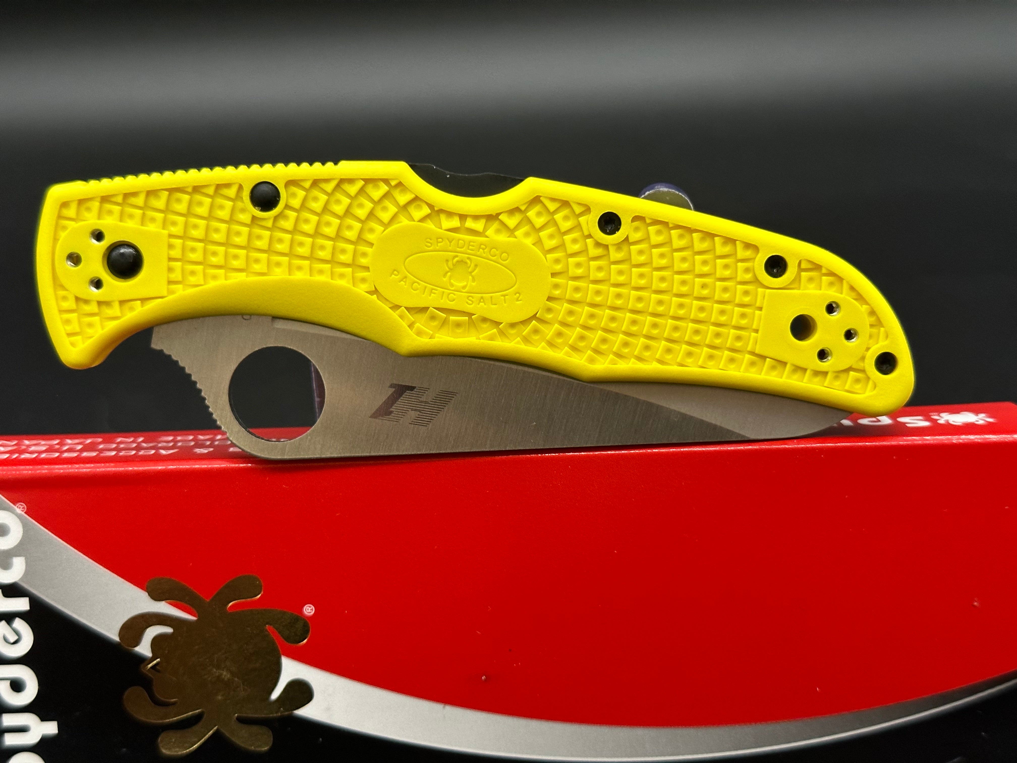 Spyderco Pacific Salt 2 Lockback Folding Knife - Yellow FRN Handle - Corrosion-Resistant H1 Steel Blade - EDC, Fishing, Camping & Outdoor Survival Tool