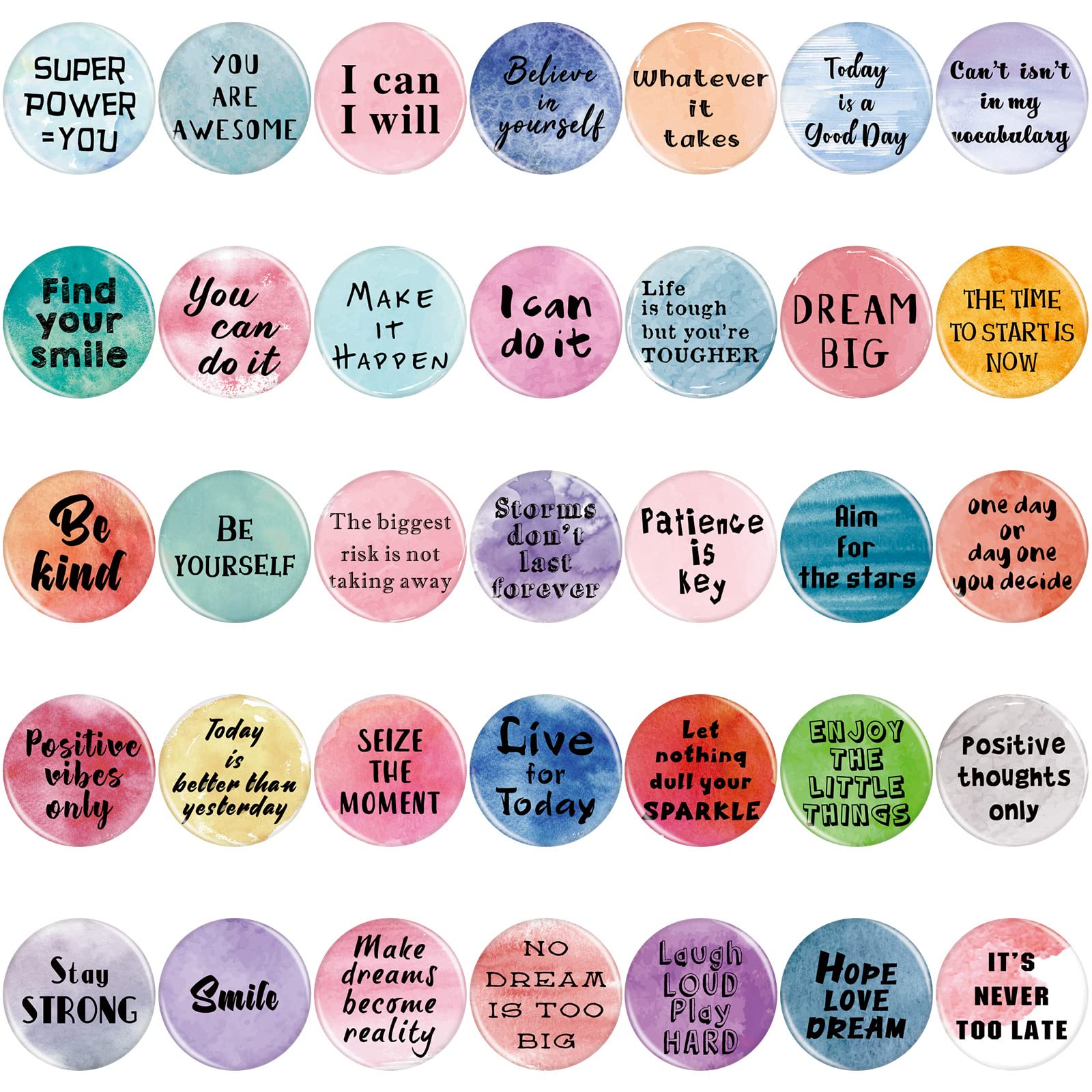 Inspirational Quote Refrigerator Magnets - 35 Pack Motivational Watercolor Fridge Magnets for Classroom, Whiteboard, Locker & Home Decor - Encouraging Words for Office, Kitchen & School Supplies
