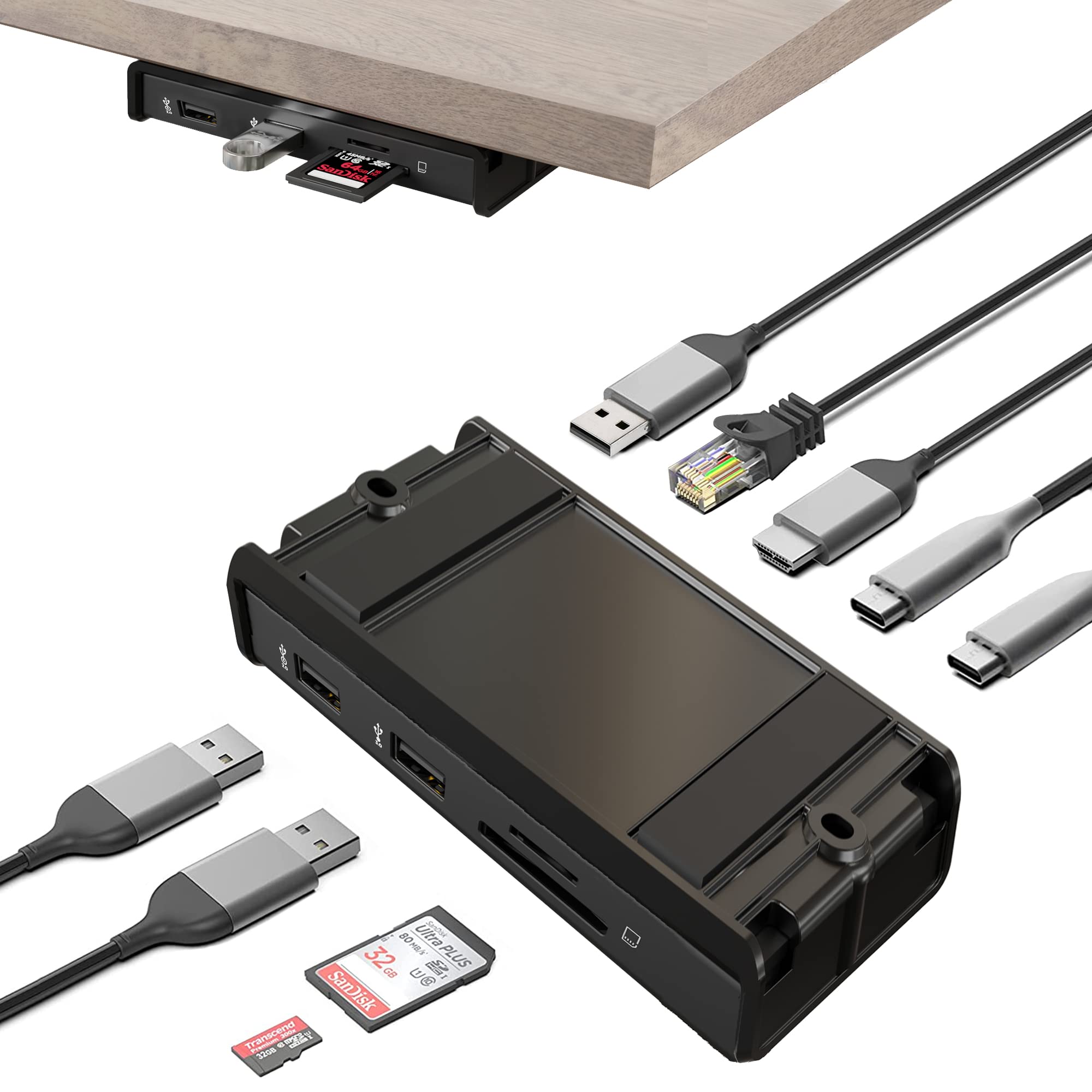 HumanCentric USB C Laptop Docking Station - 4K HDMI, Gigabit Ethernet, 3 USB-A Ports, SD/Micro SD Card Reader, 87W Power Delivery - Under Desk Mount for Cable Management | Perfect for Home Office, Remote Work & Workspace Organization