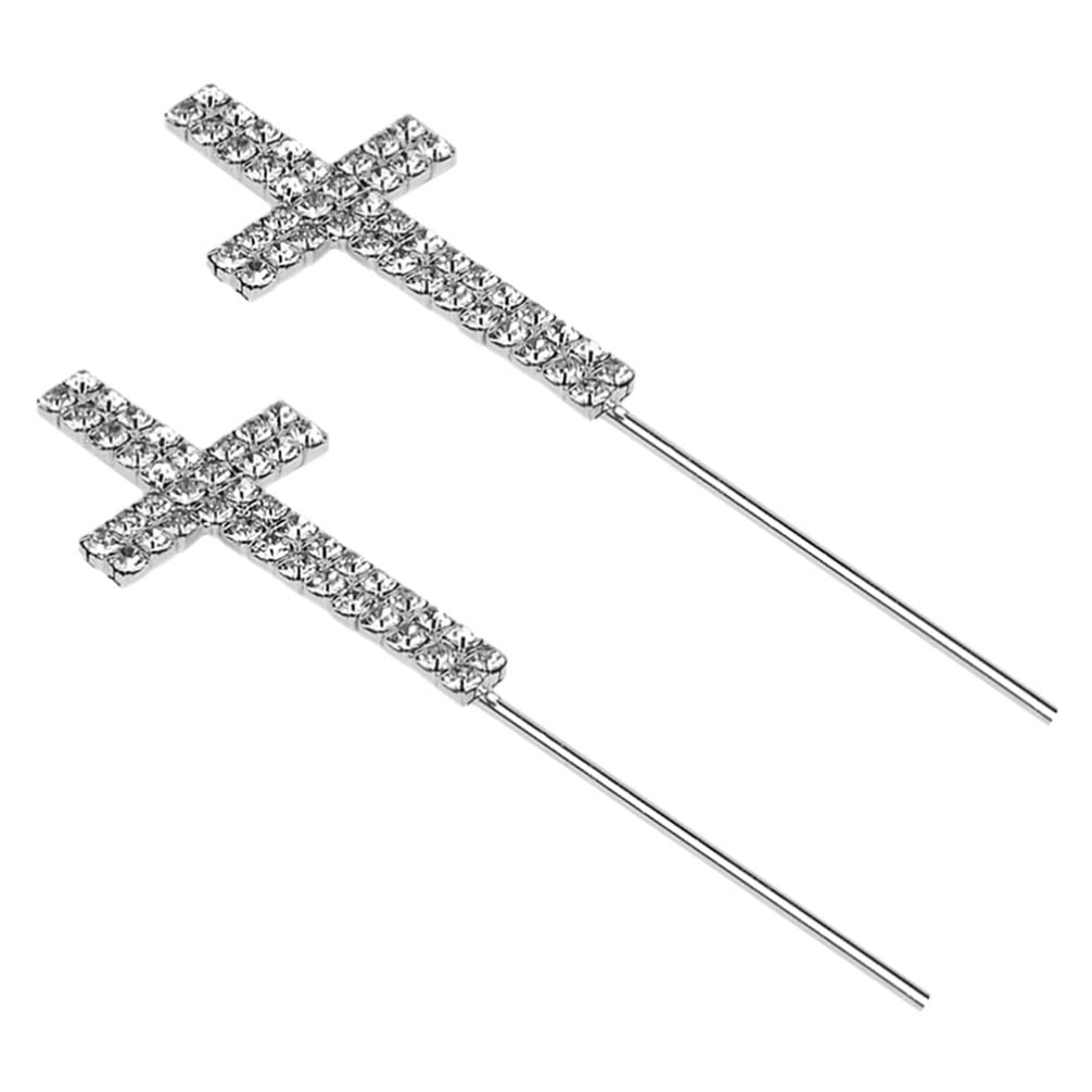 2pcs Elegant Rhinestone Cross Cake Toppers - Fruit Picks for Cupcake Decorations | Perfect for Baptism, Wedding, and Birthday Party Celebrations
