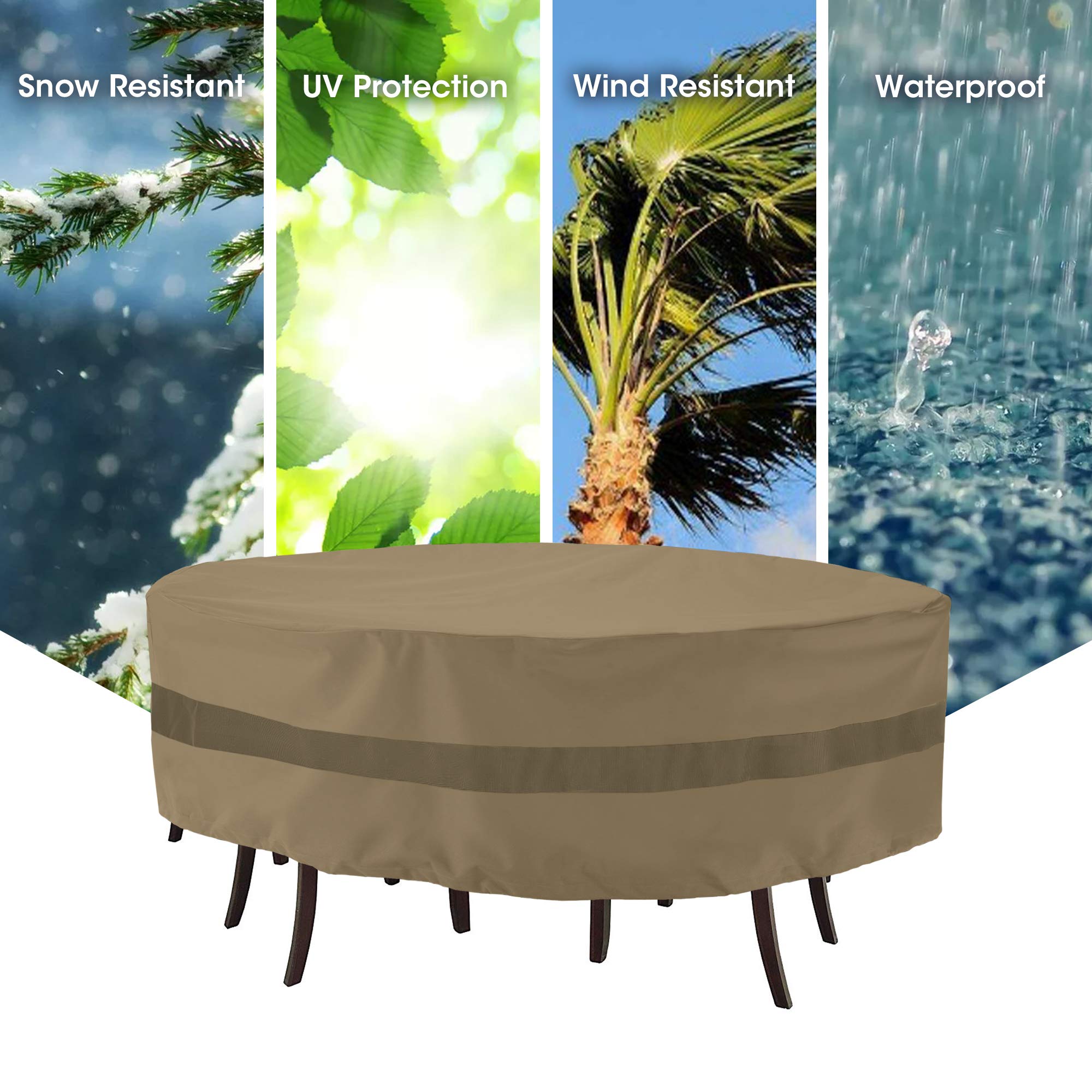 **SunPatio Heavy Duty Waterproof Round Patio Table and Chairs Cover – 84