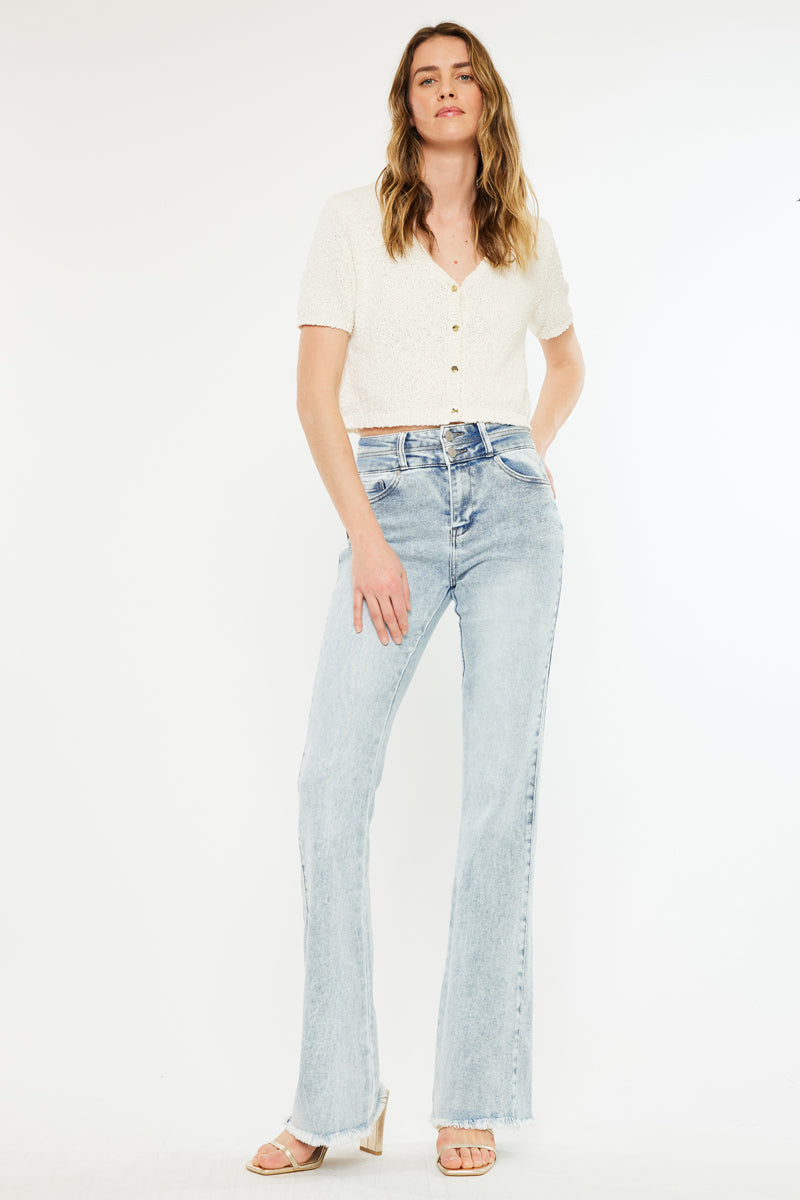 Kara High Rise Flare Jeans for Women - Vintage 70s Inspired Stretch Denim Pants - Perfect for Casual Outfits, Date Nights & Music Festivals