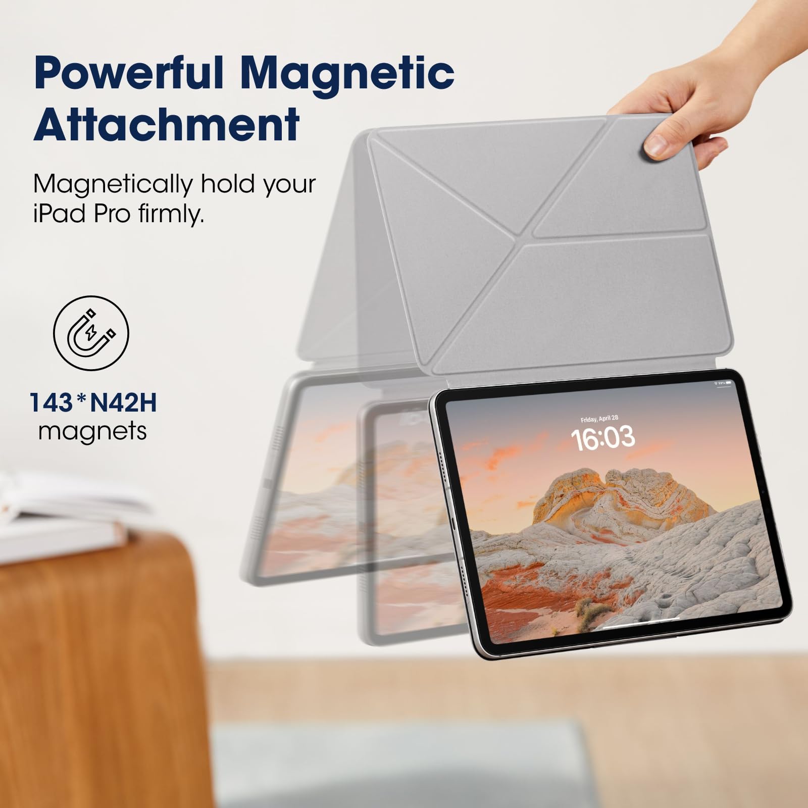 PITAKA Magnetic Case for iPad Pro 13 Inch (2024) | Compatible with iPad Pro M4 | Slim Protective Cover with Apple Pencil Holder | 4 Adjustable Stand Angles | White | Perfect for Work, Study & Entertainment