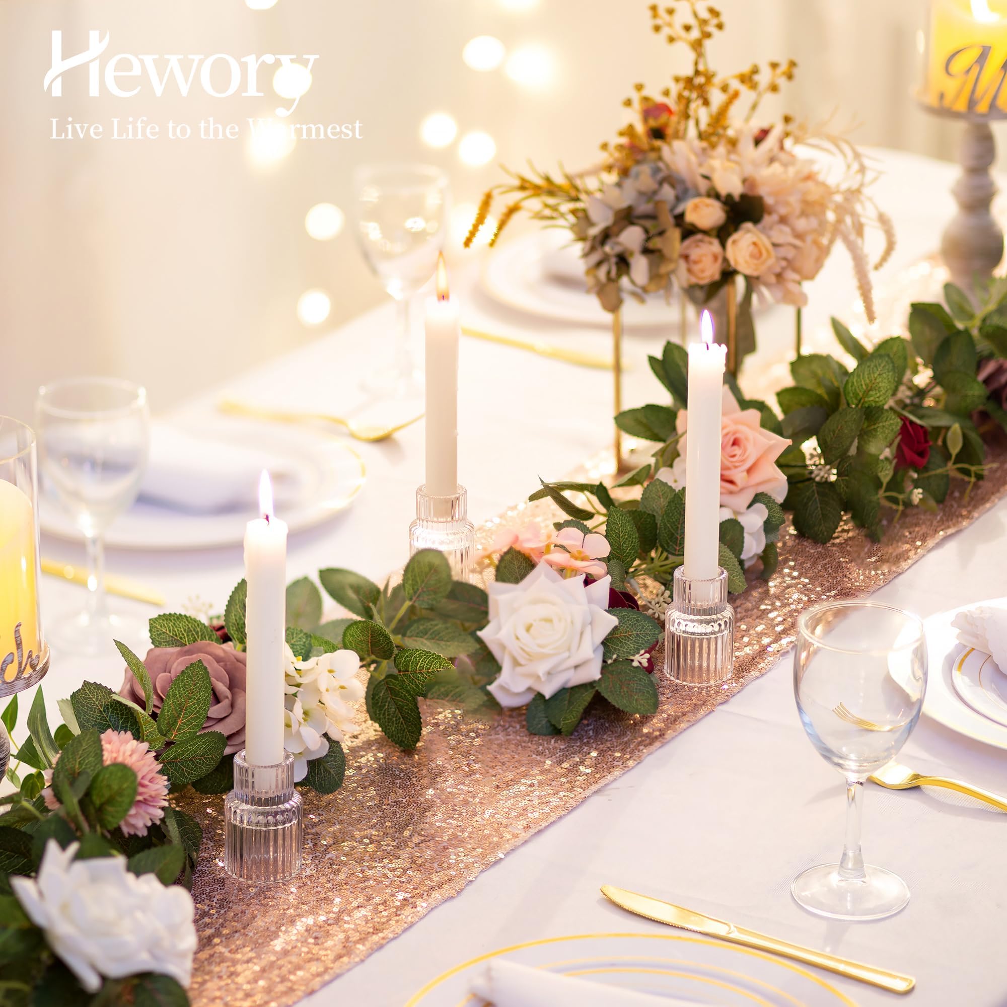 Hewory 20PCS Clear Glass Taper Candle Holders Bulk Set - Elegant Candlestick Holders for Table Centerpiece Decor, Perfect for Christmas, Wedding, Party & Bridal Showers - Create Romantic Ambiance for Dining & Home Decor