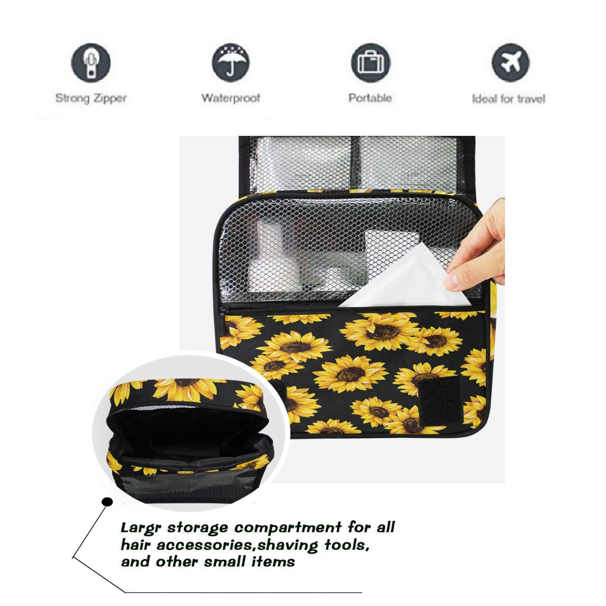 CaTaKu Tropical Sunflower Van Gogh Inspired Waterproof Cosmetic Bag - Multi-Functional Travel Toiletry Organizer for Men & Women - Perfect for Makeup, Skincare & Travel Essentials