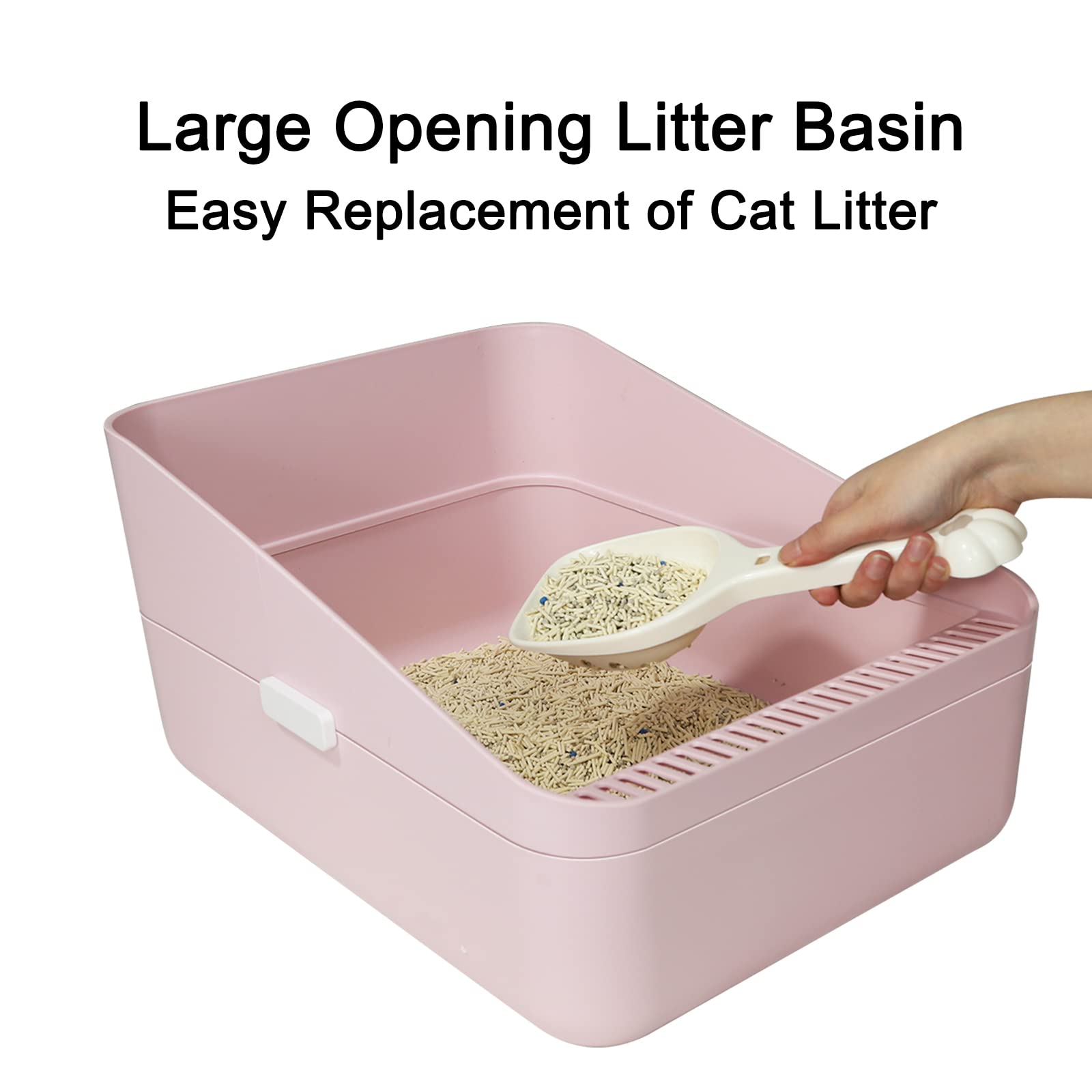 Open Top Cat Litter Box with High Sides - Anti-Scatter, Odor Control & Easy Clean Design for Small Cats | Durable Removable Enclosed Litter Pan (Pink, Medium) - Perfect for Apartments & Multi-Cat Homes